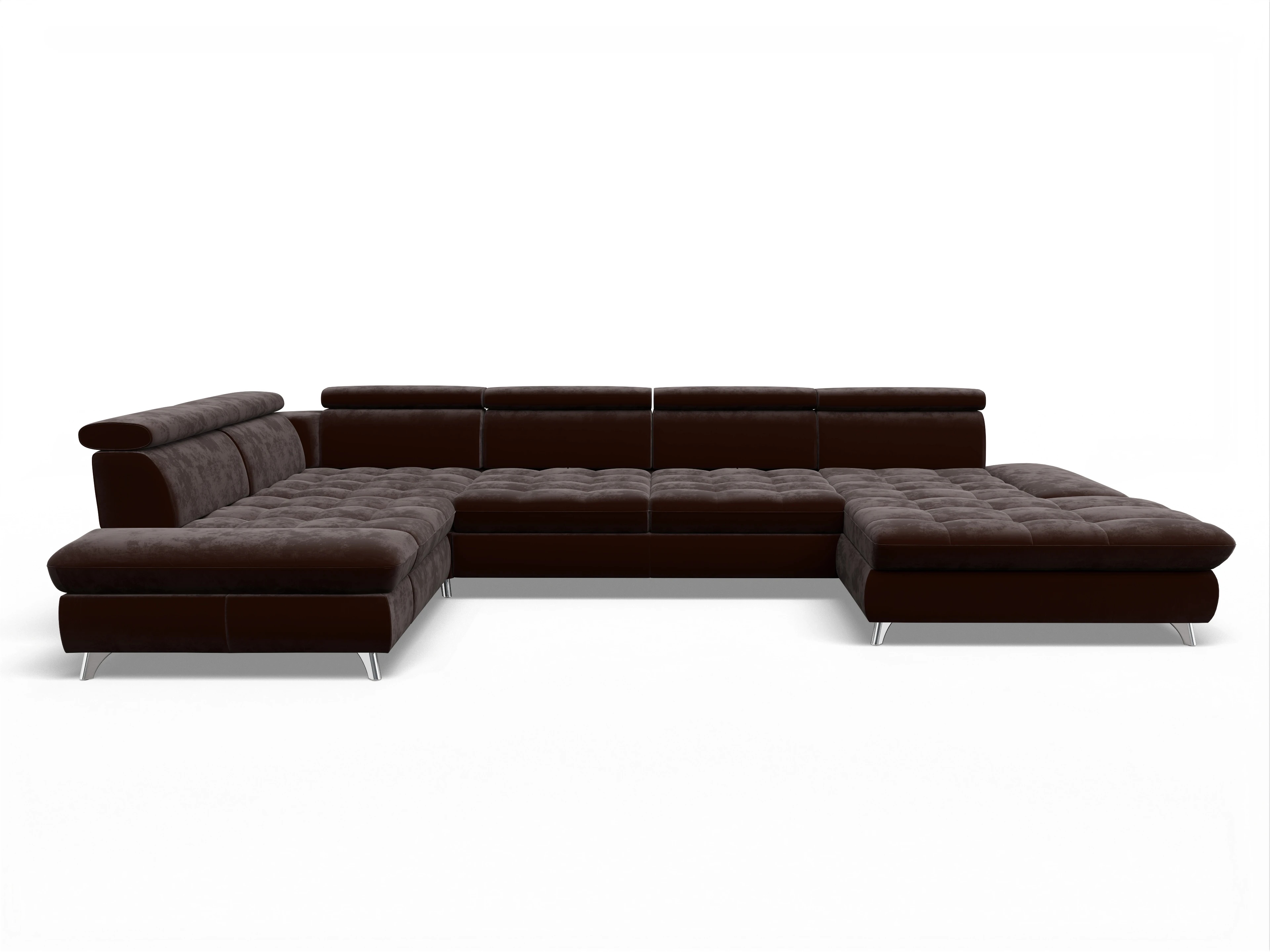 Ansicht des Produktes Memphis Stoff Wohnlandschaft Armlehne links Abschluss offen rechts in Stoff Braun