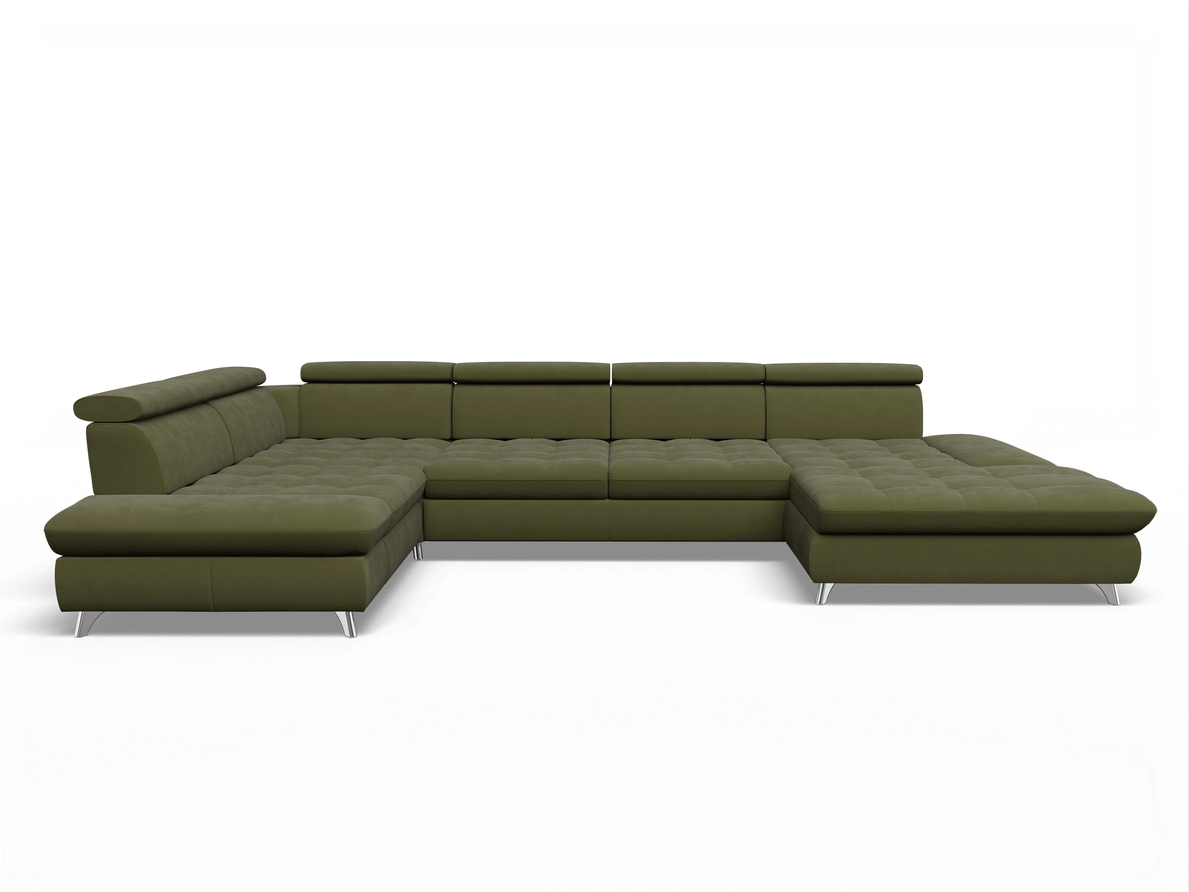 Ansicht des Produktes Memphis Stoff Wohnlandschaft Armlehne links Abschluss offen rechts in Stoff Grün