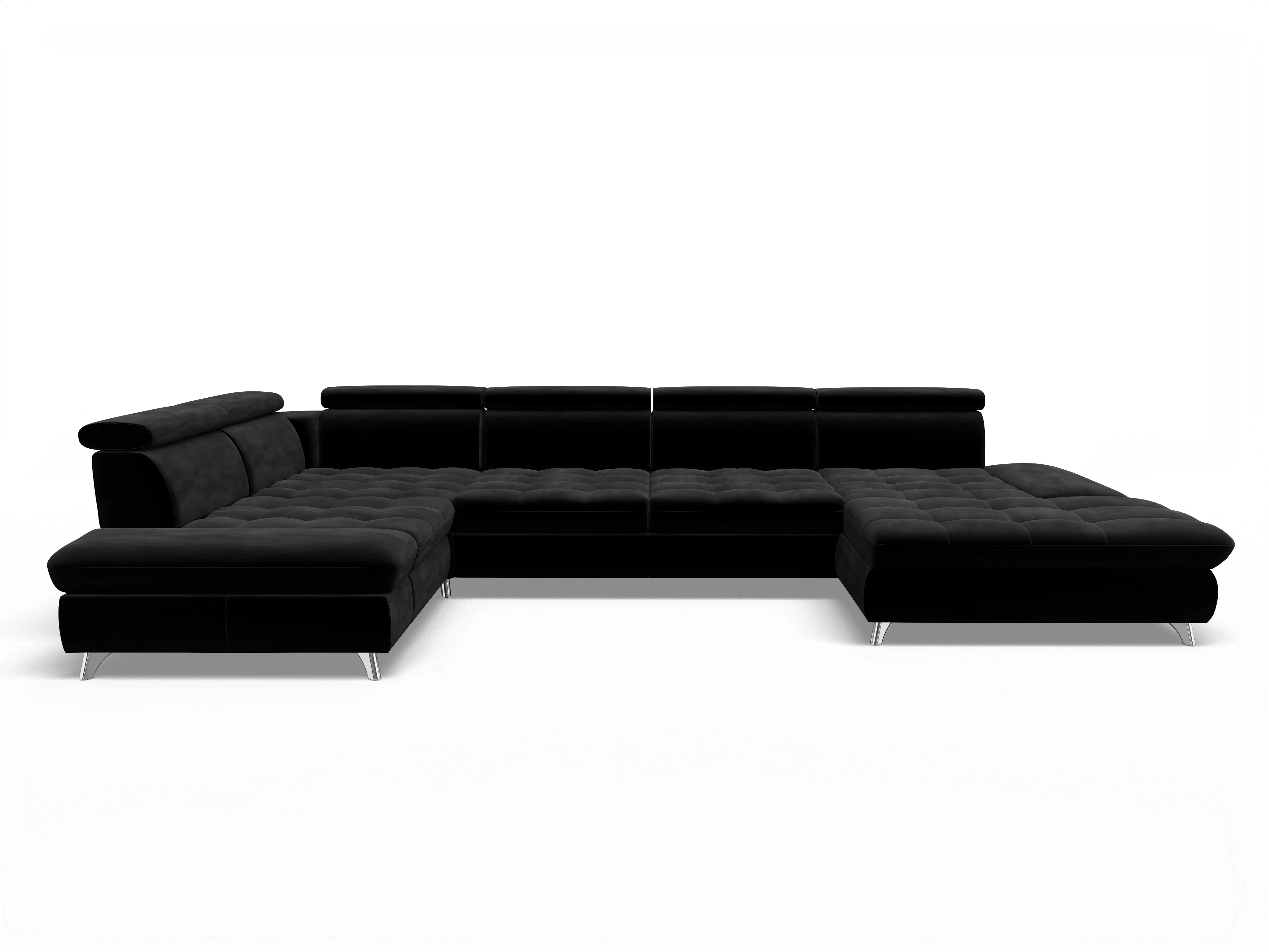 Ansicht des Produktes Memphis Stoff Wohnlandschaft Armlehne links Abschluss offen rechts in Stoff Schwarz