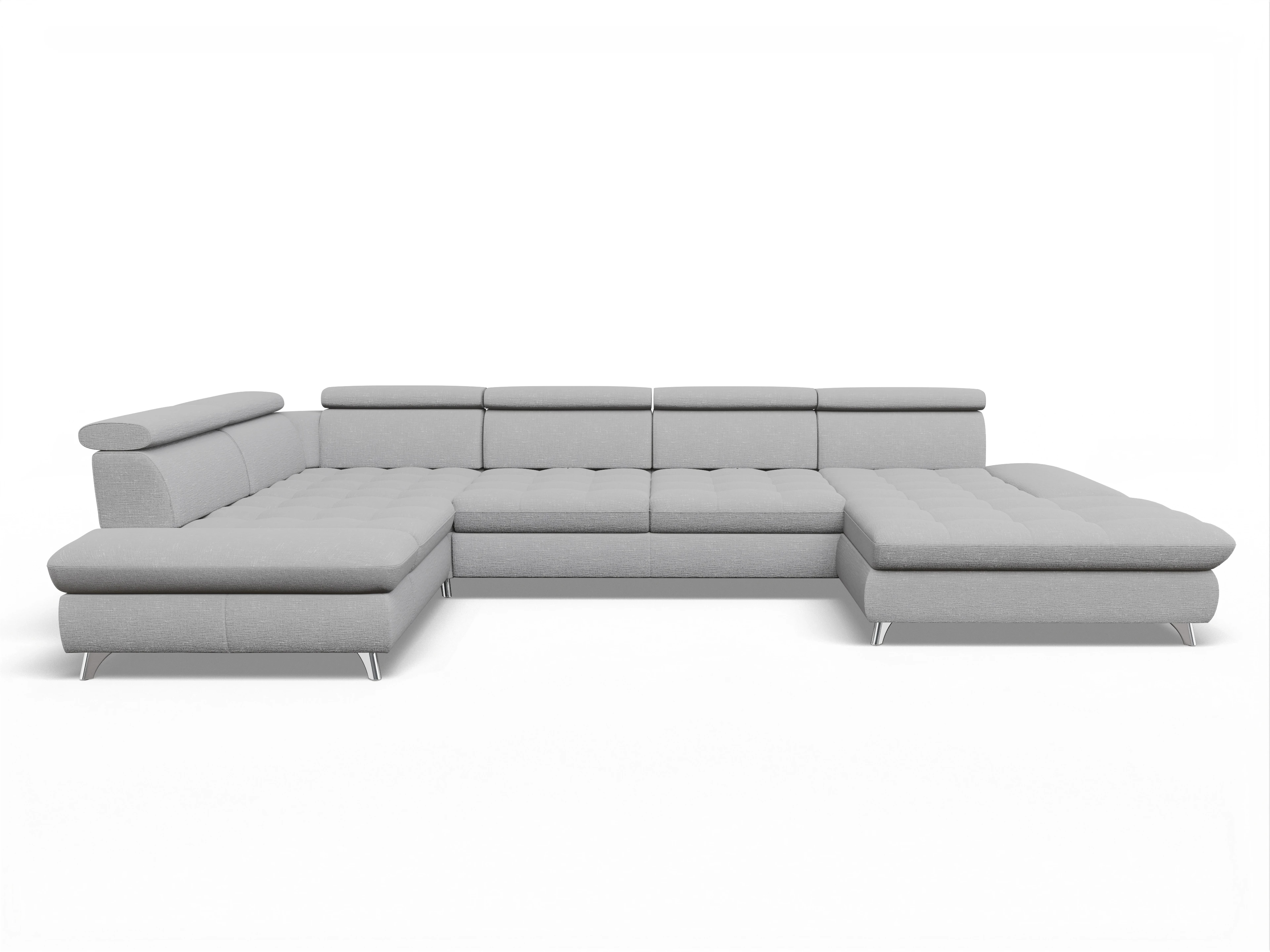 Ansicht des Produktes Memphis Stoff Wohnlandschaft Armlehne links Abschluss offen rechts in Stoff Grau