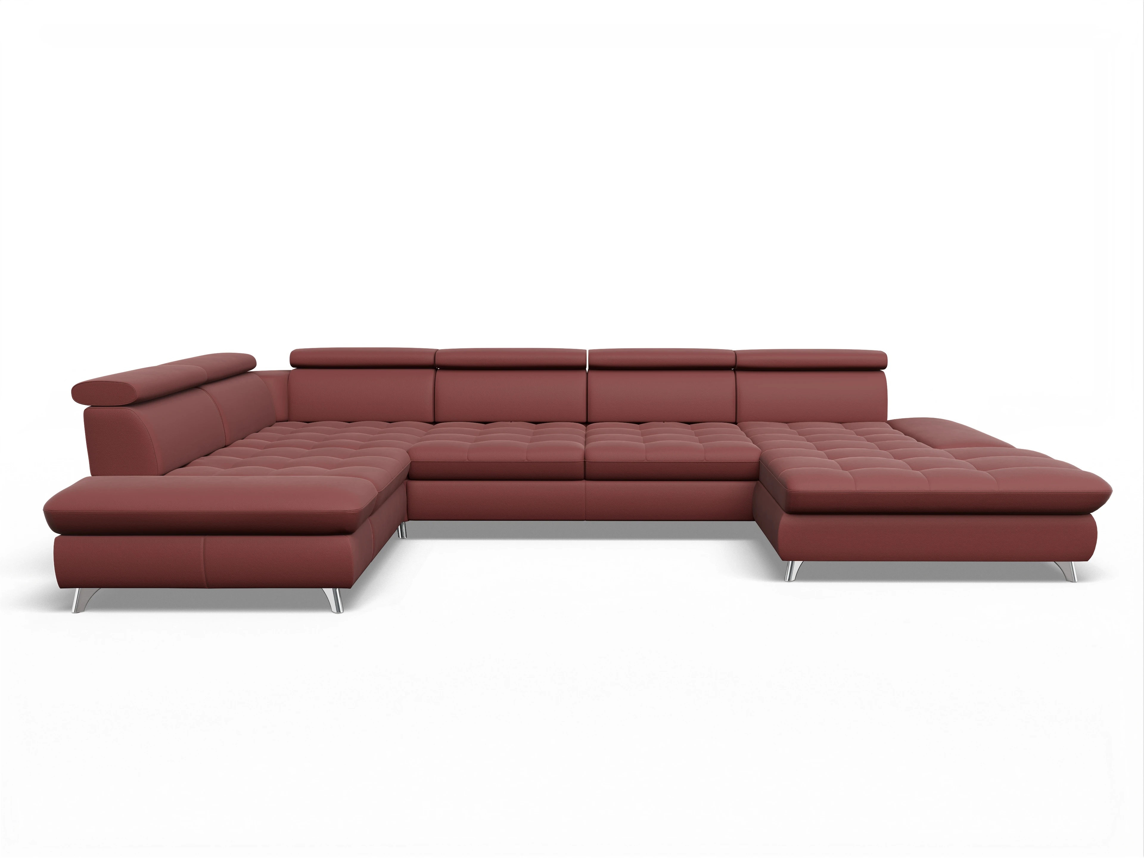 Ansicht des Produktes Memphis Stoff Wohnlandschaft Armlehne links Abschluss offen rechts in Leder Rot