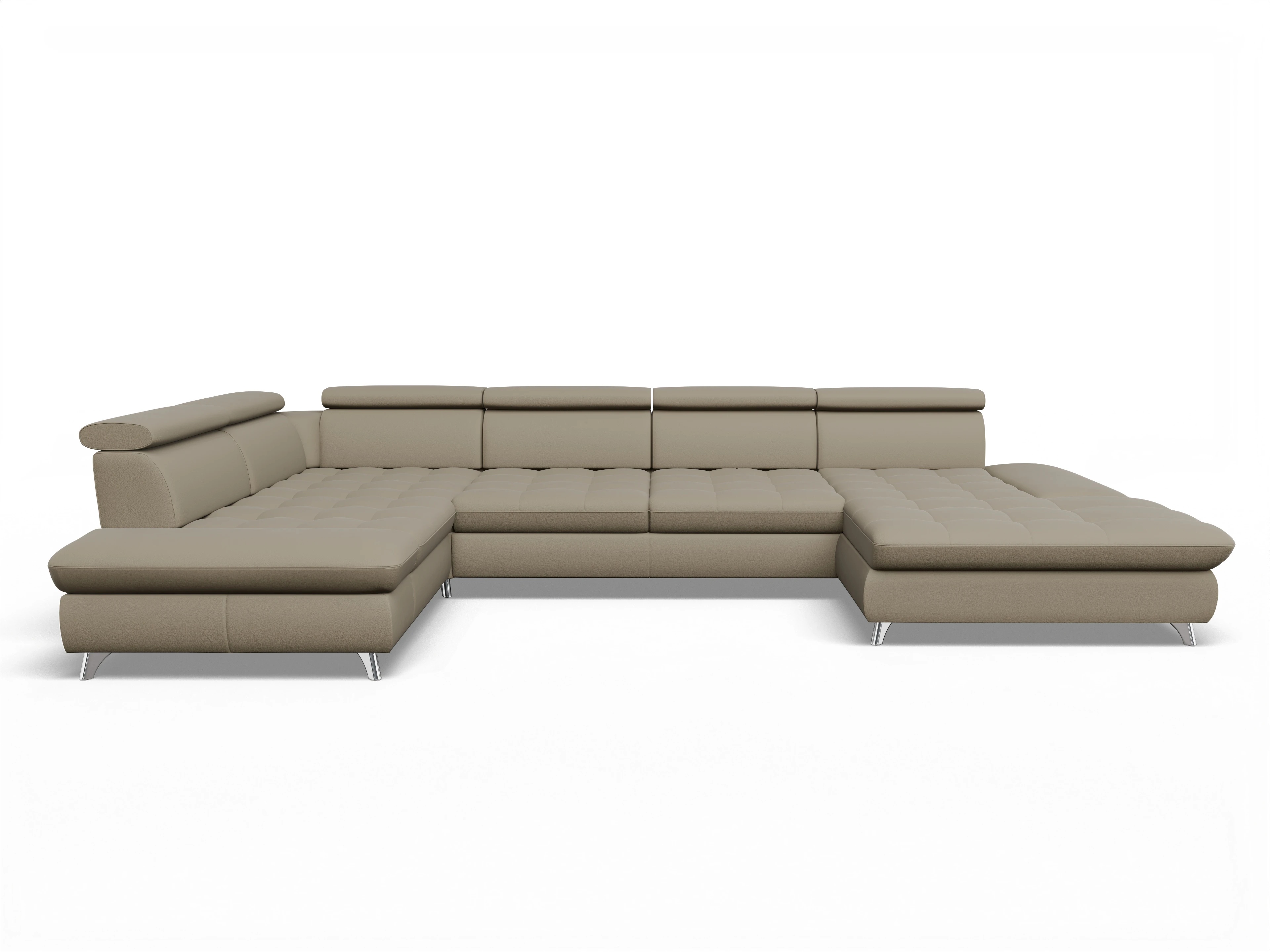 Ansicht des Produktes Memphis Stoff Wohnlandschaft Armlehne links Abschluss offen rechts in Leder Braun
