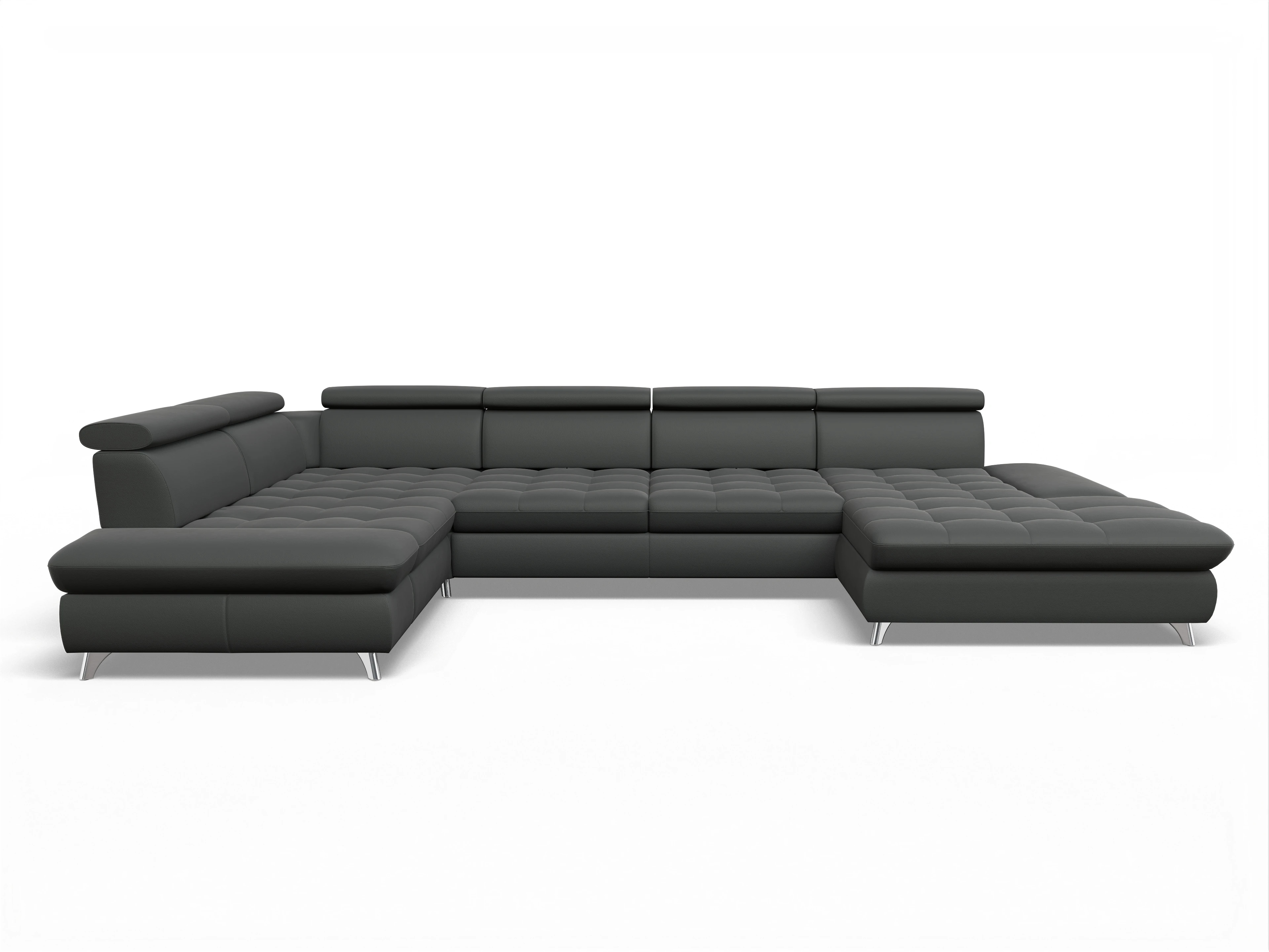 Ansicht des Produktes Memphis Stoff Wohnlandschaft Armlehne links Abschluss offen rechts in Leder Grau