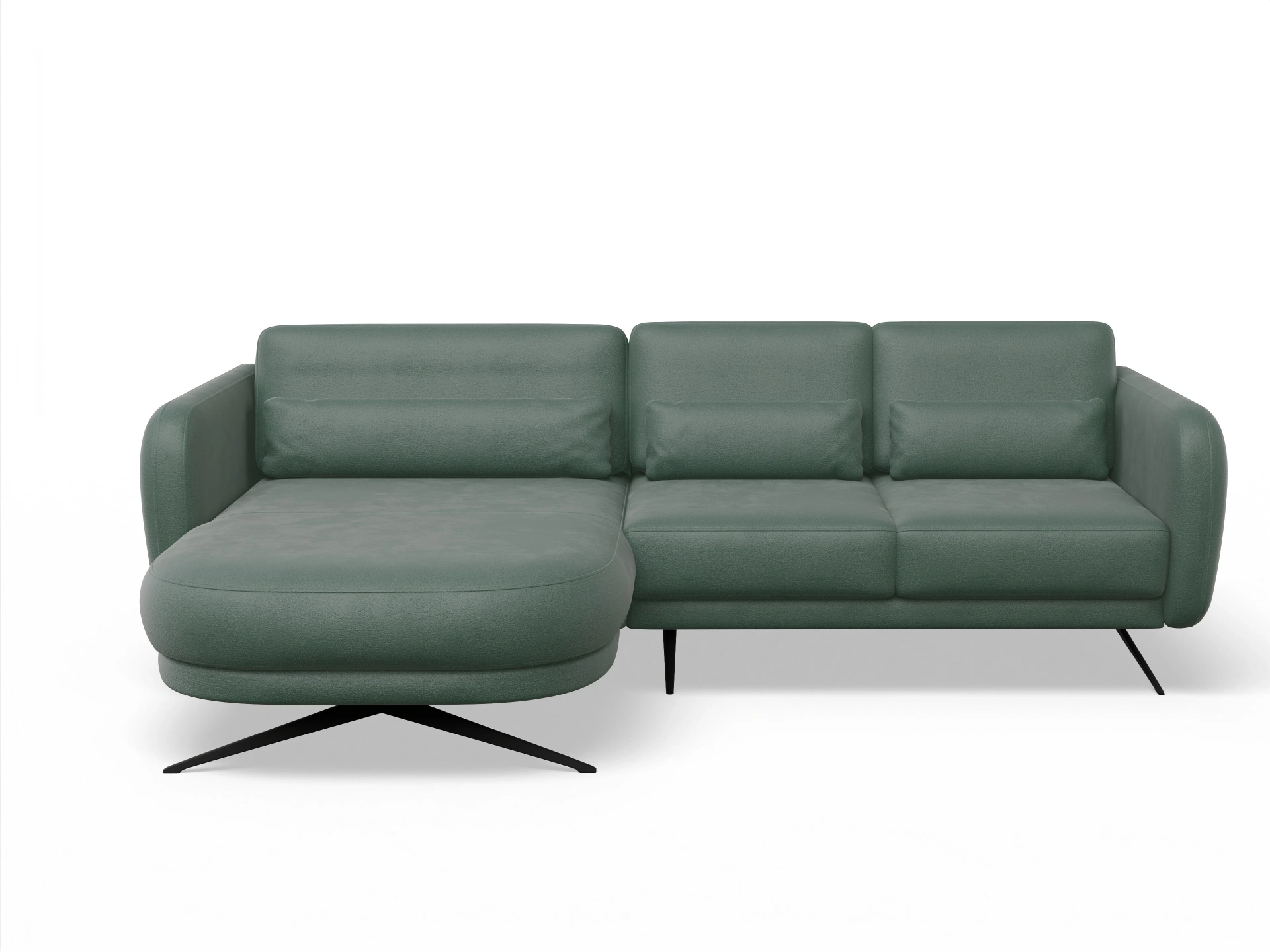 Ansicht des Produktes Malaga Ecksofa links Abschluss offen in Stoff Grün
