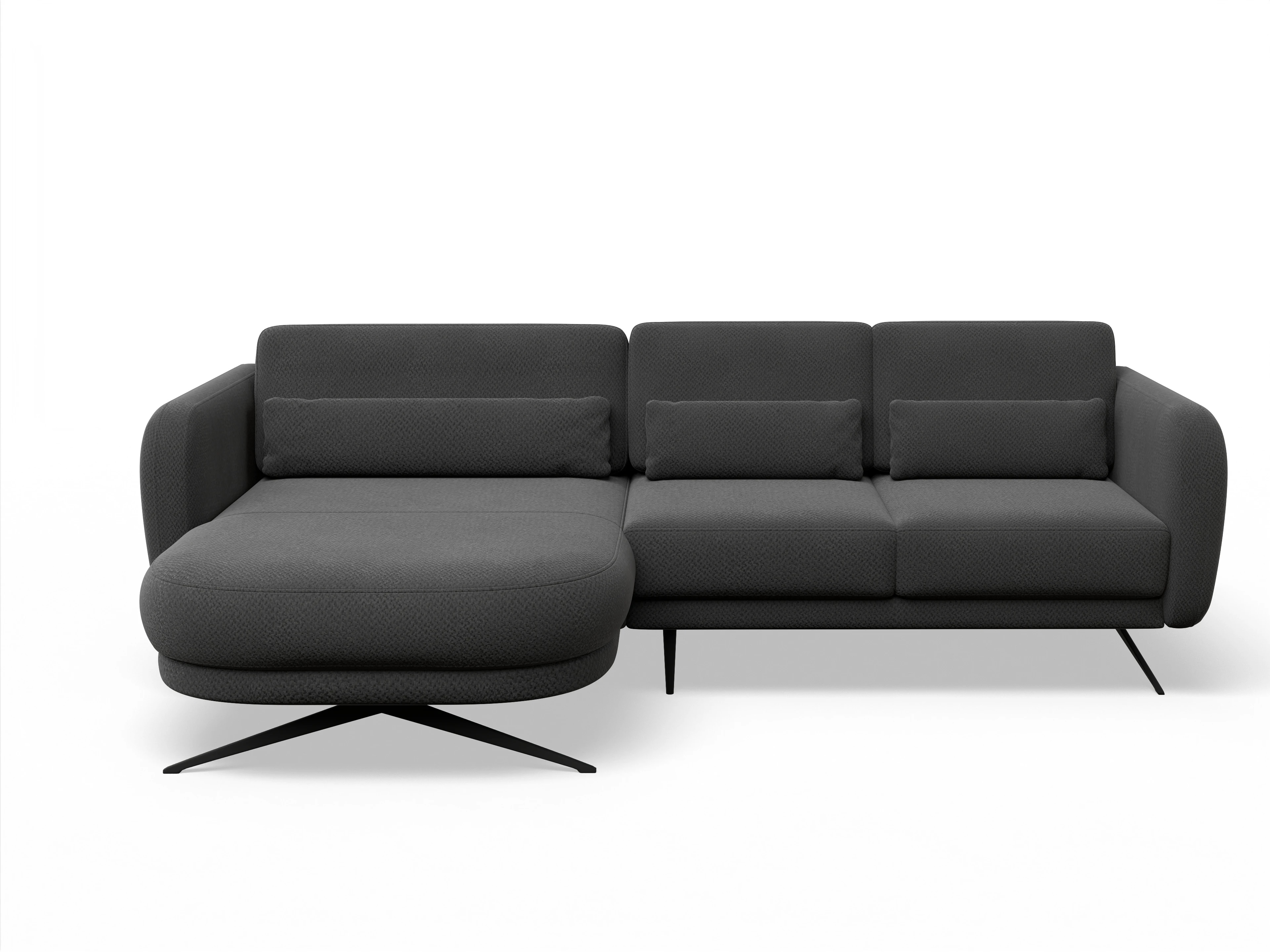 Ansicht des Produktes Malaga Ecksofa links Abschluss offen in Stoff Schwarz