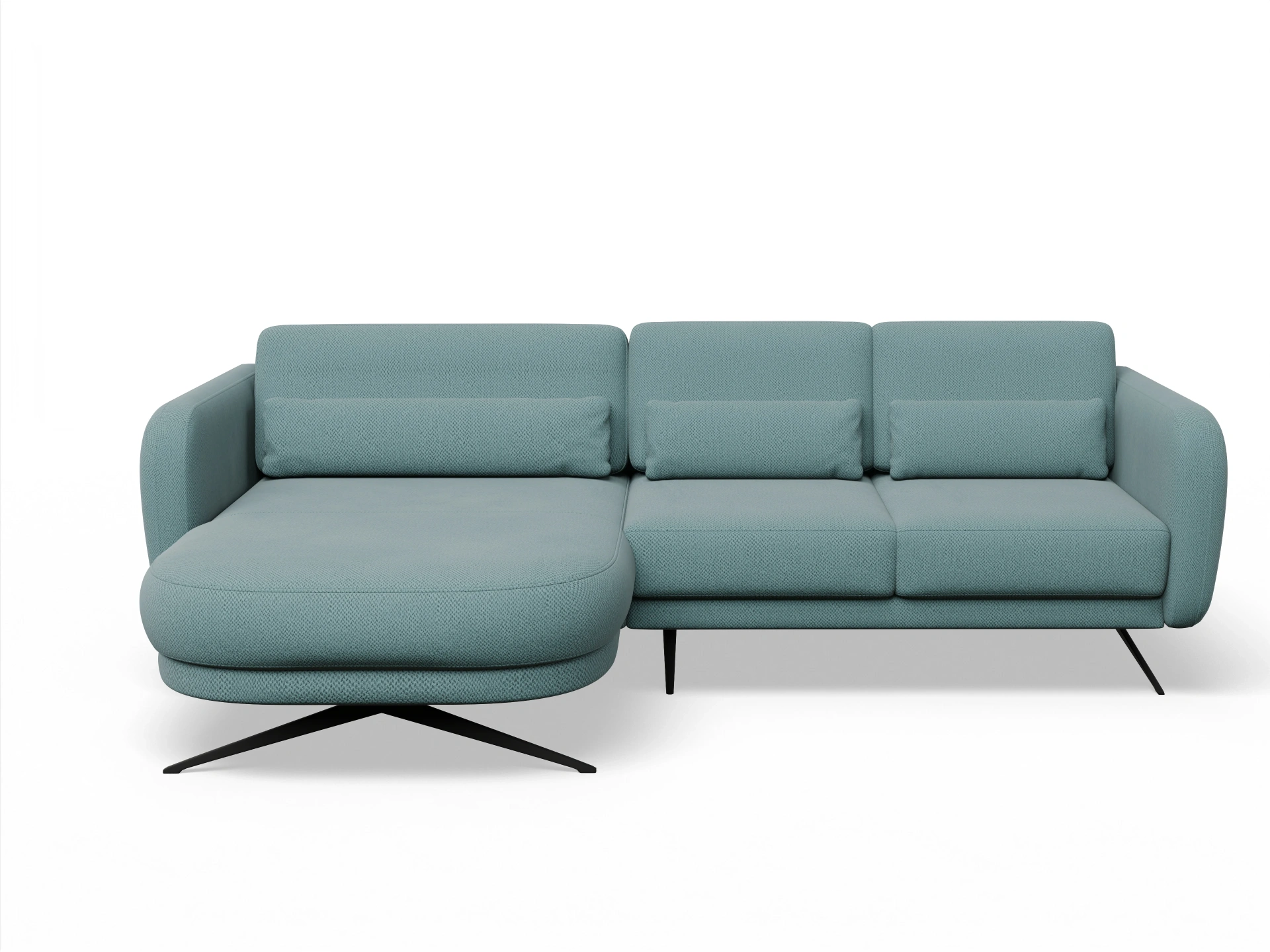 Ansicht des Produktes Malaga Ecksofa links Abschluss offen in Stoff Blau
