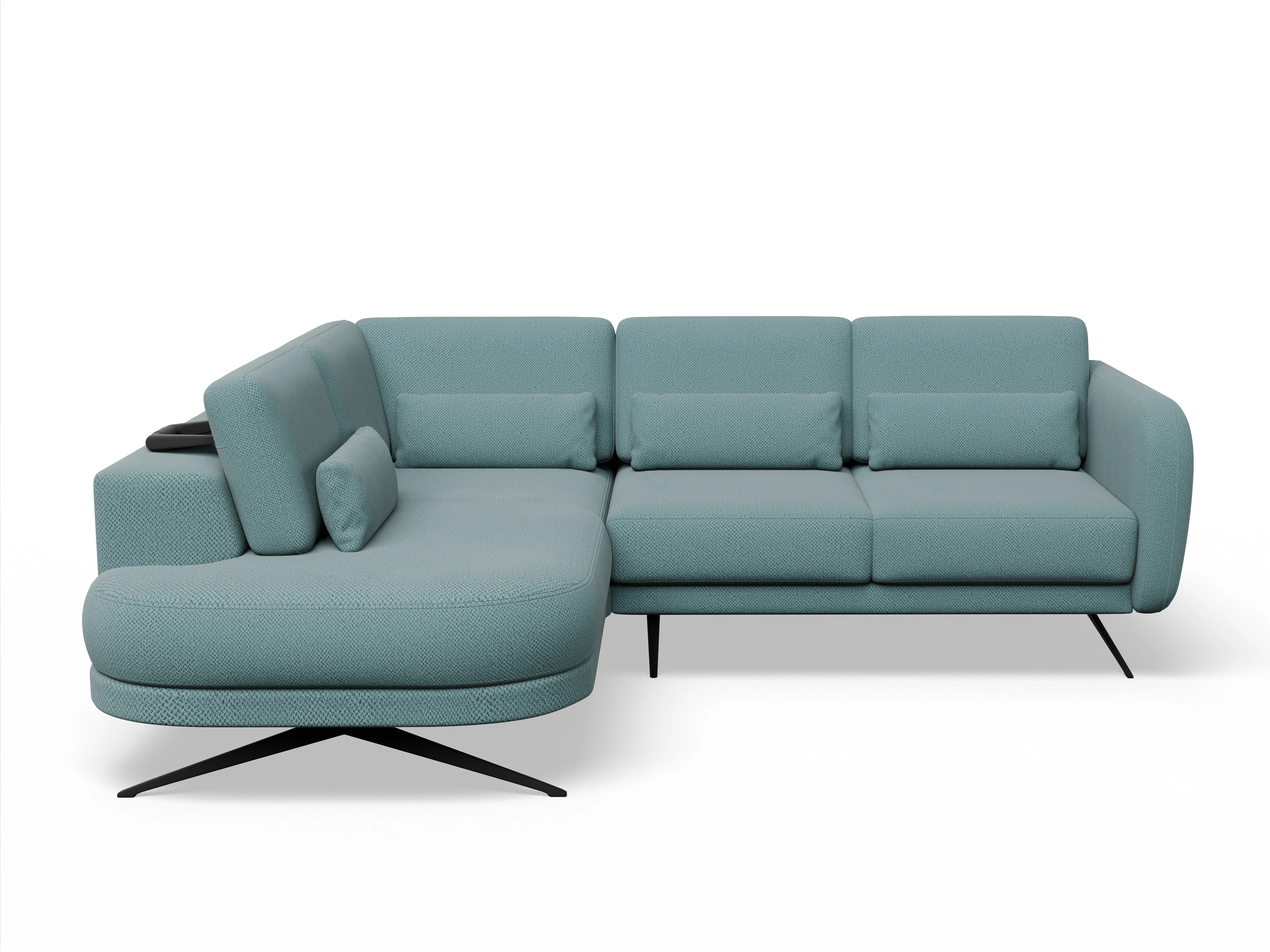 Ansicht des Produktes Malaga Ecksofa links Abschluss offen in Stoff Blau