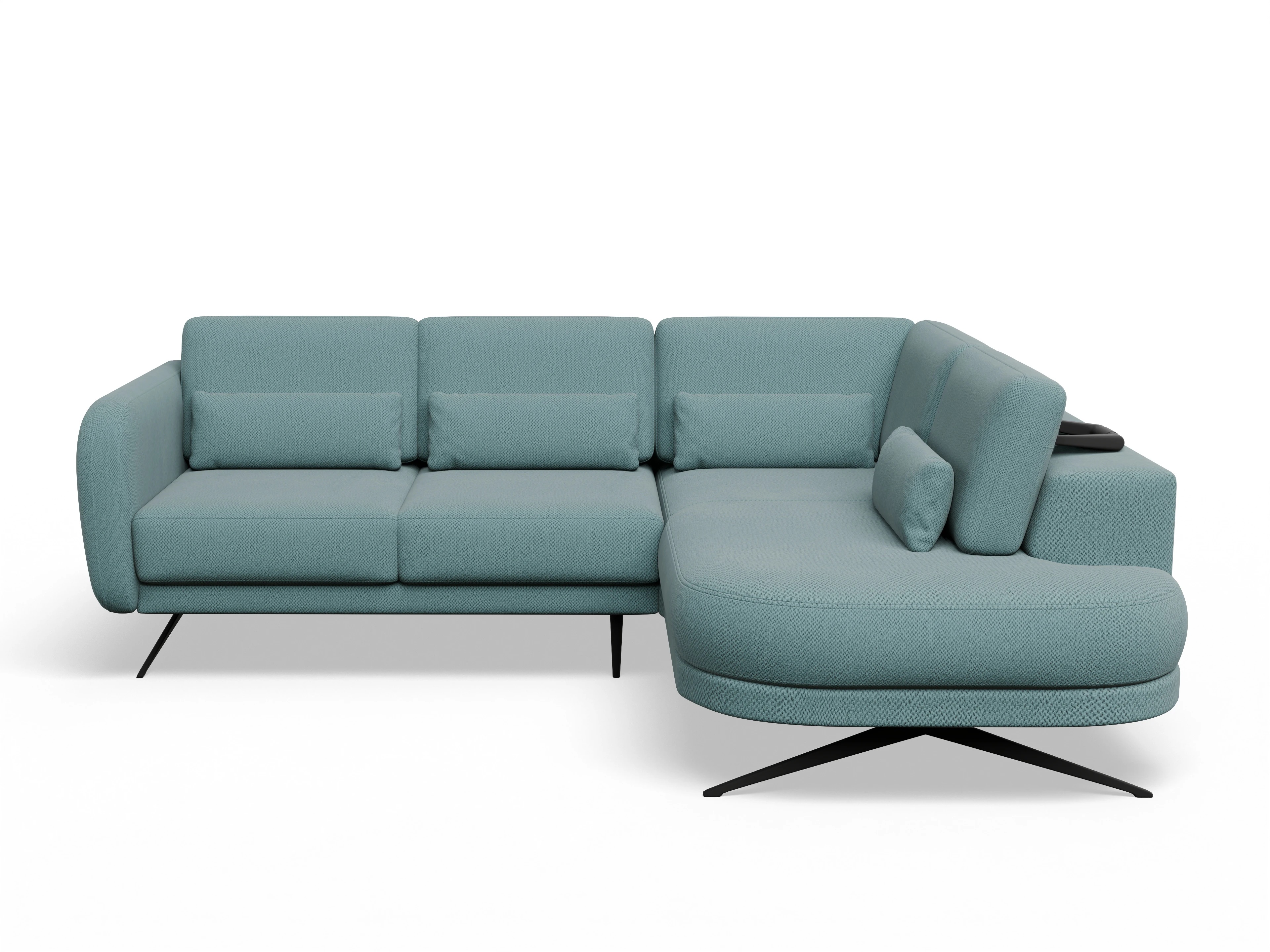 Ansicht des Produktes Malaga Ecksofa rechts Abschluss offen in Stoff Blau