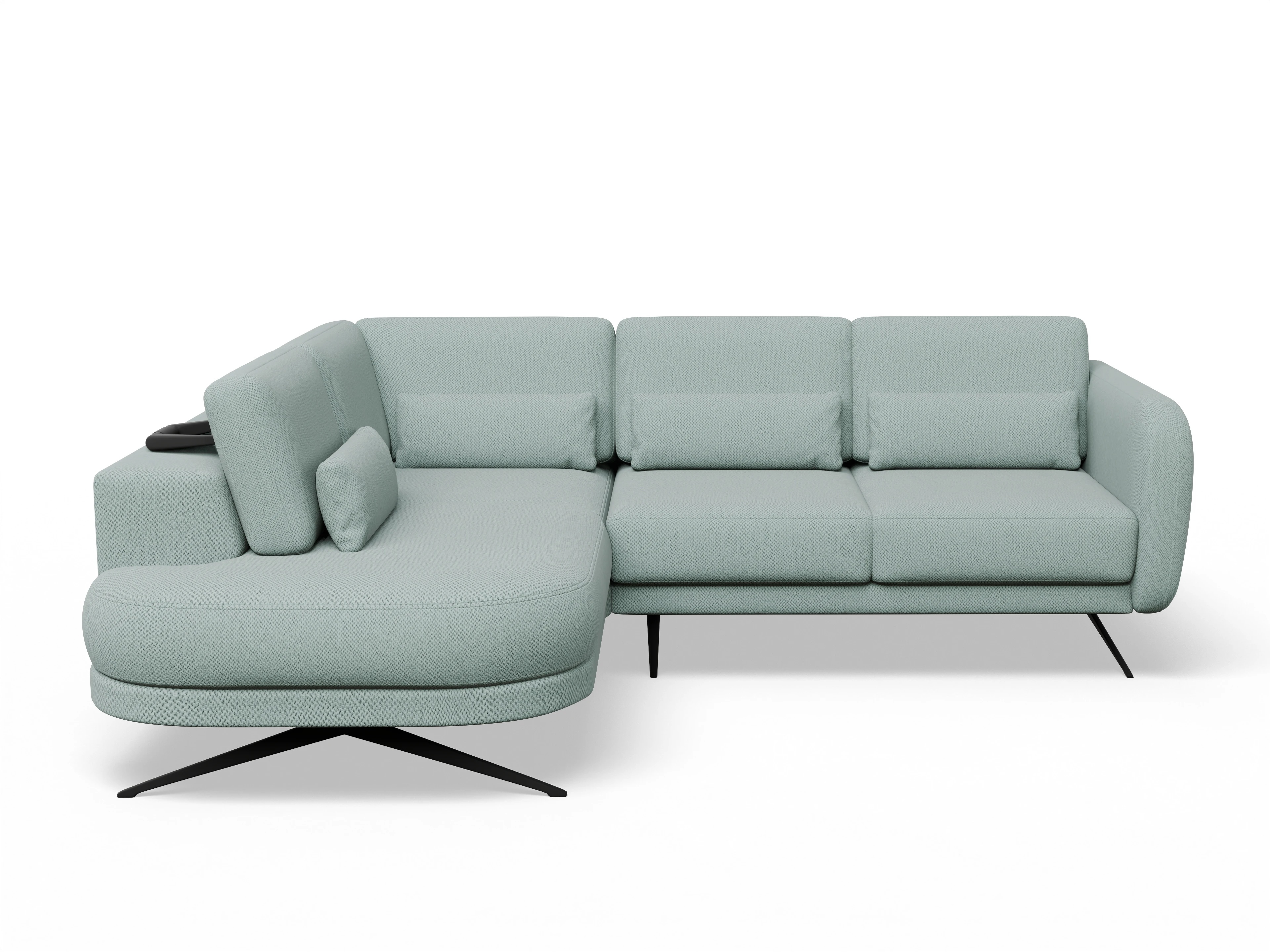 Ansicht des Produktes Malaga Ecksofa links Abschluss offen in Stoff Blau