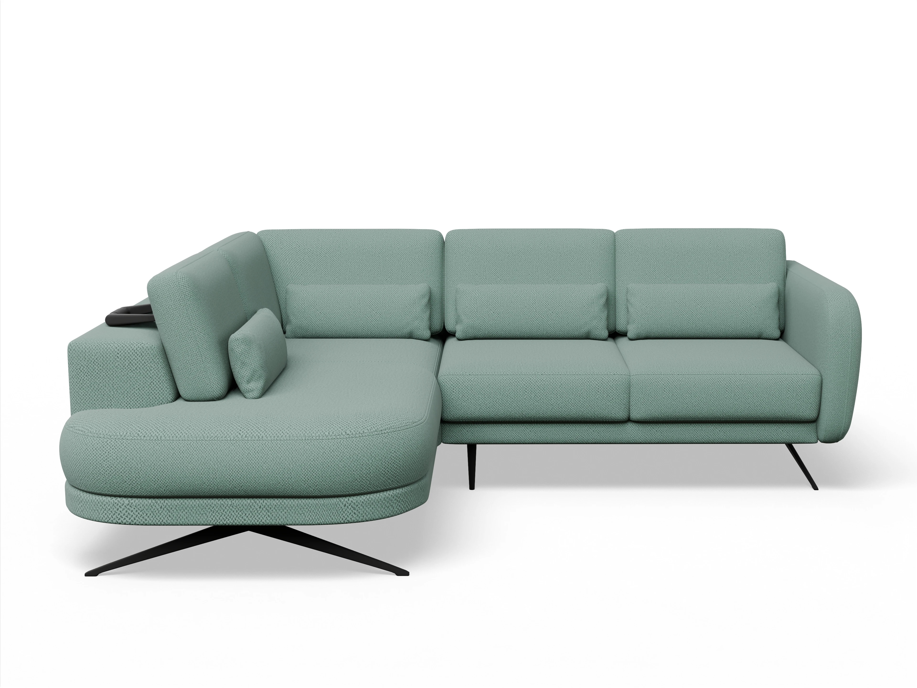 Ansicht des Produktes Malaga Ecksofa links Abschluss offen in Stoff Blau