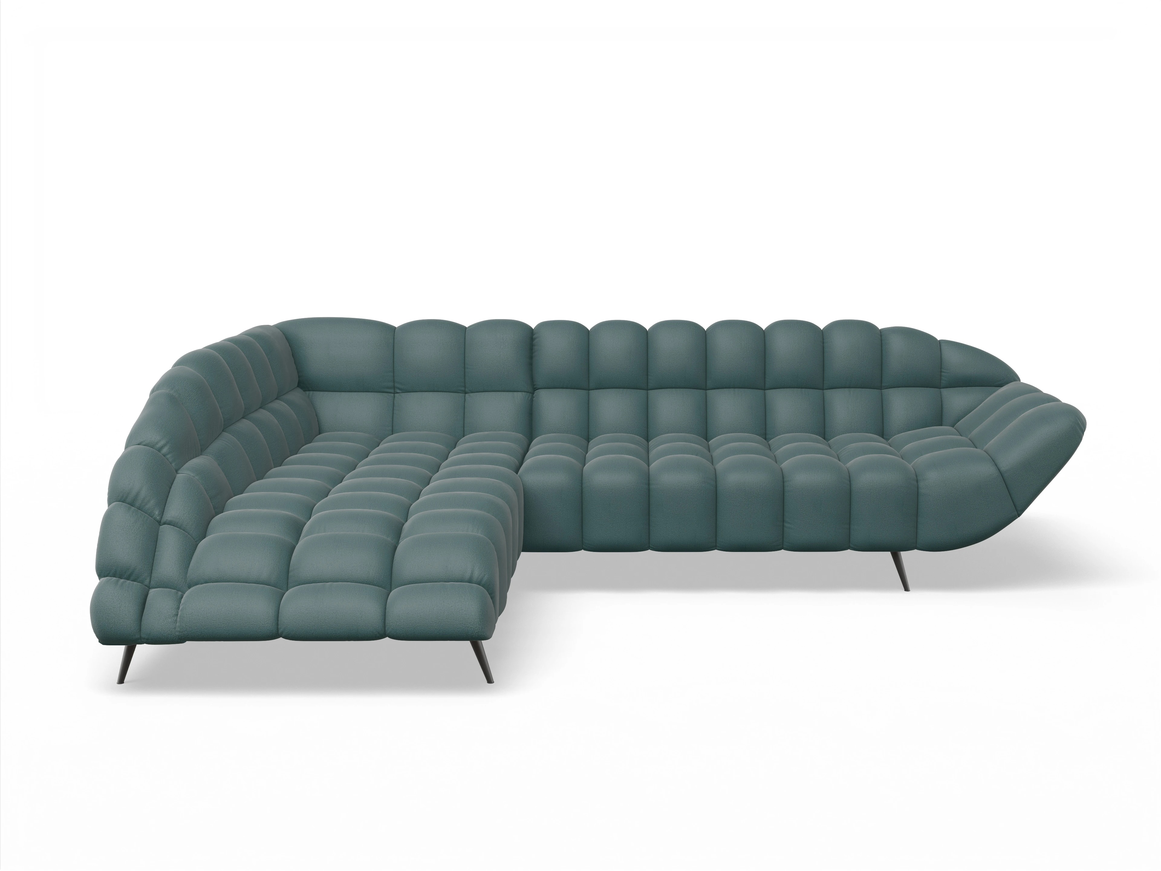 Ansicht des Produktes Girona-O Ecksofa links Abschluss offen in Stoff Blau