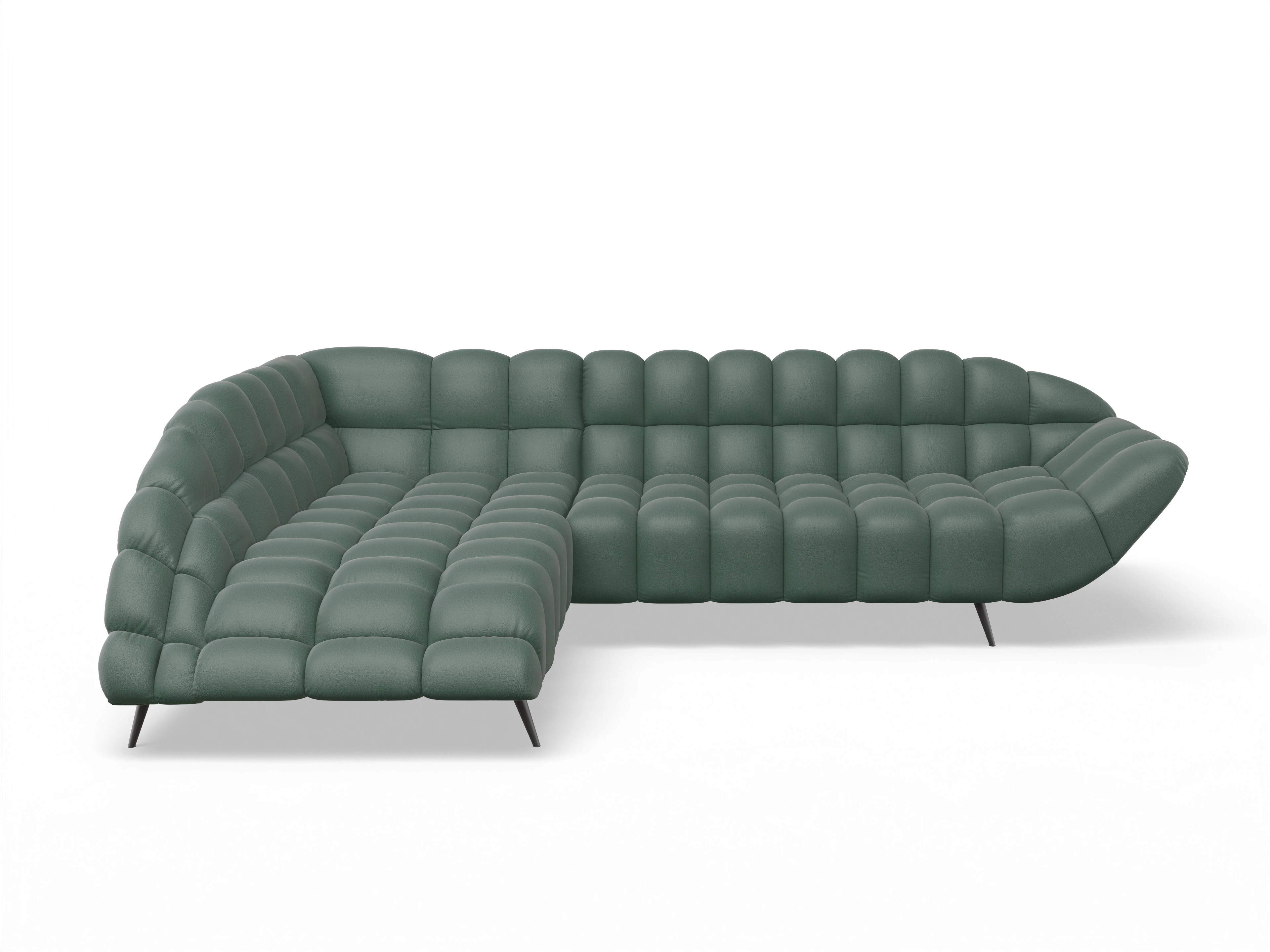 Ansicht des Produktes Girona-O Ecksofa links Abschluss offen in Stoff Grün