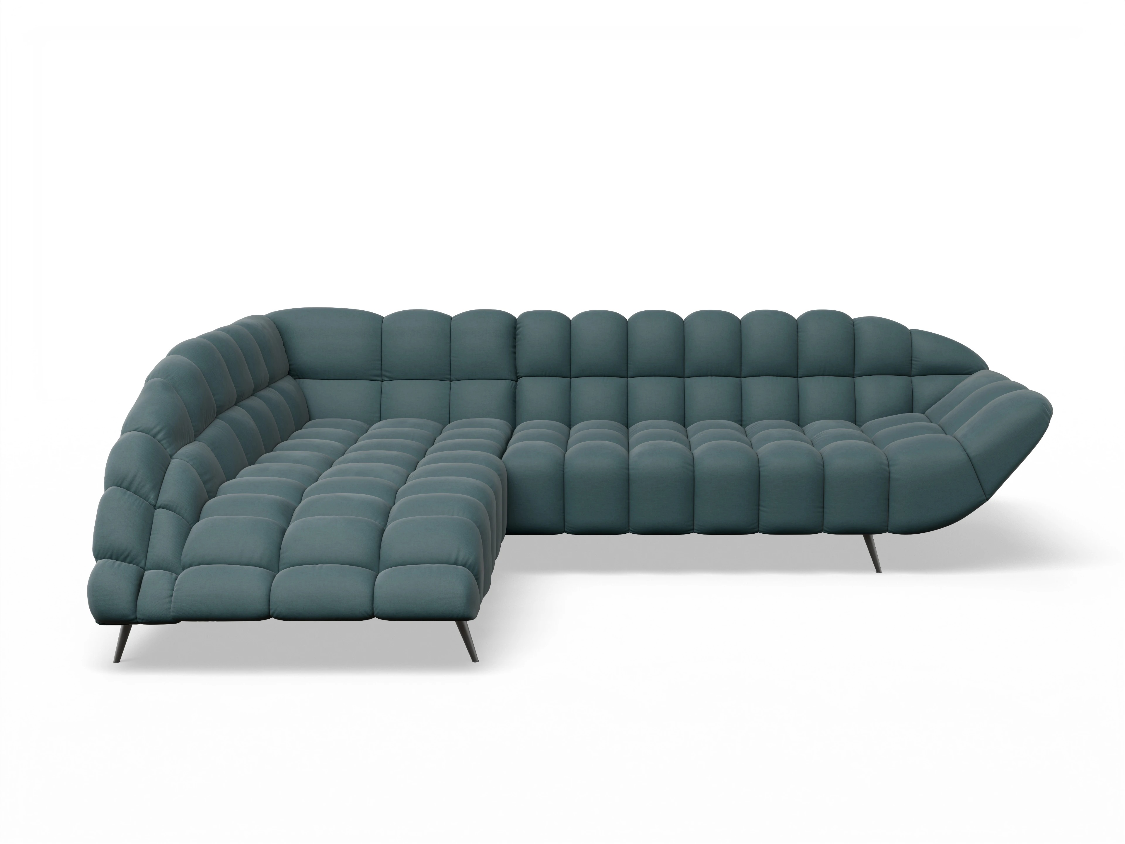 Ansicht des Produktes Girona-O Ecksofa links Abschluss offen in Stoff Blau