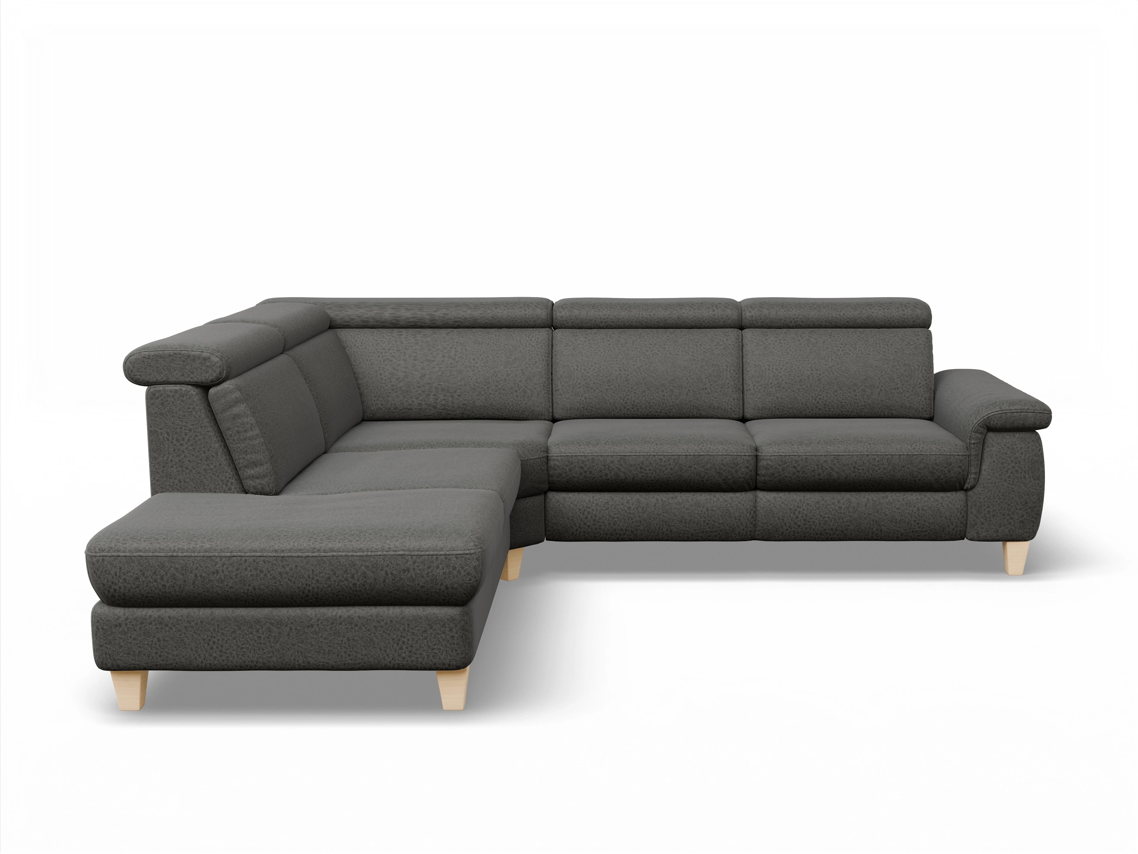 Ansicht des Produktes München Ecksofa links Abschluss offen in Stoff Grau