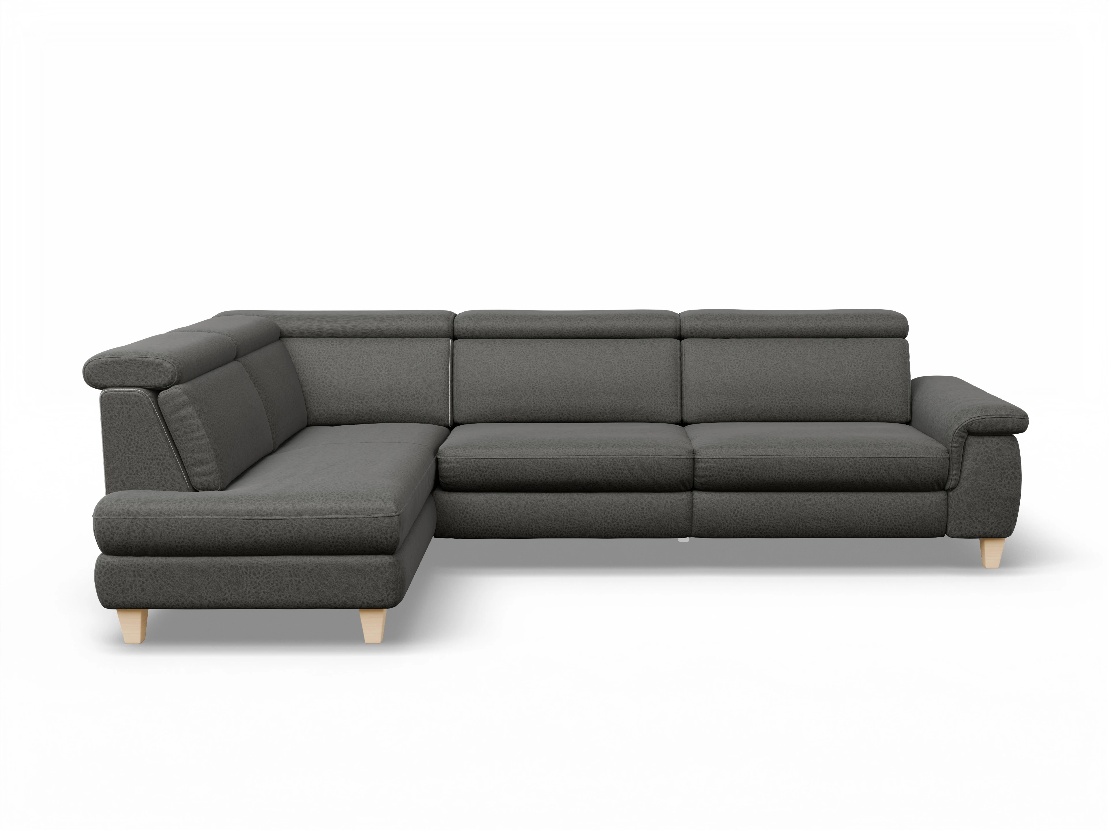 Ansicht des Produktes München Ecksofa links Abschluss offen in Stoff Grau