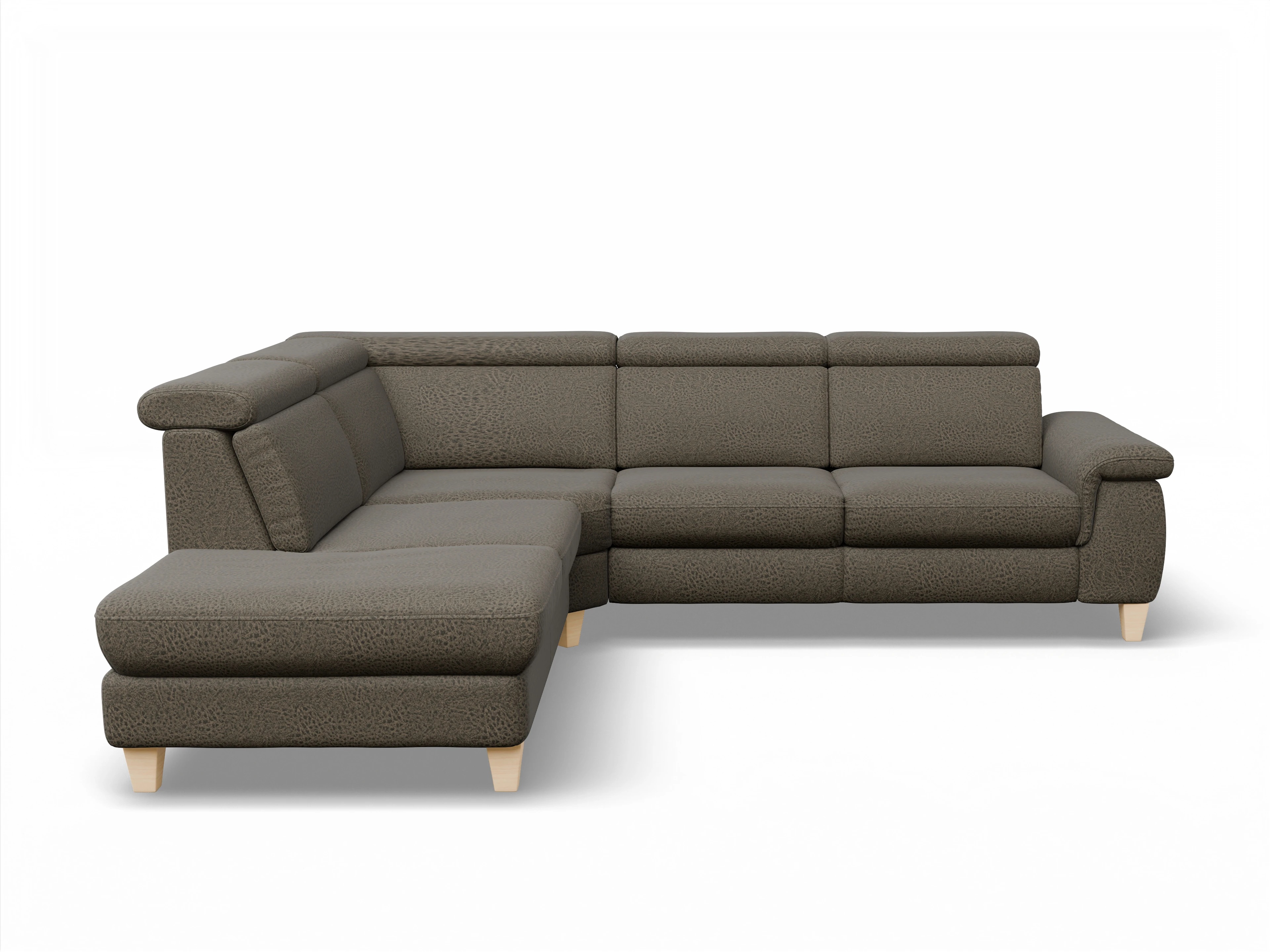 Ansicht des Produktes München Ecksofa links Abschluss offen in Stoff Braun