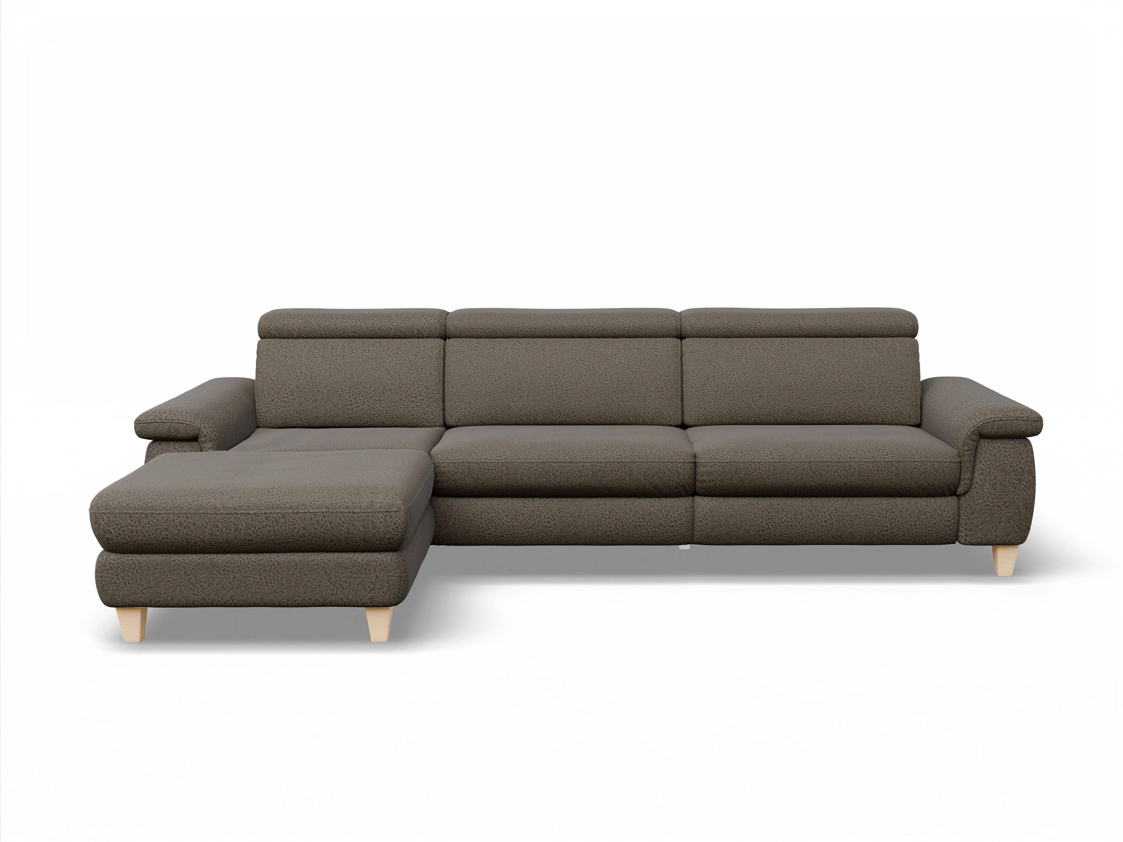 Ansicht des Produktes München Ecksofa links Abschluss offen in Stoff Braun