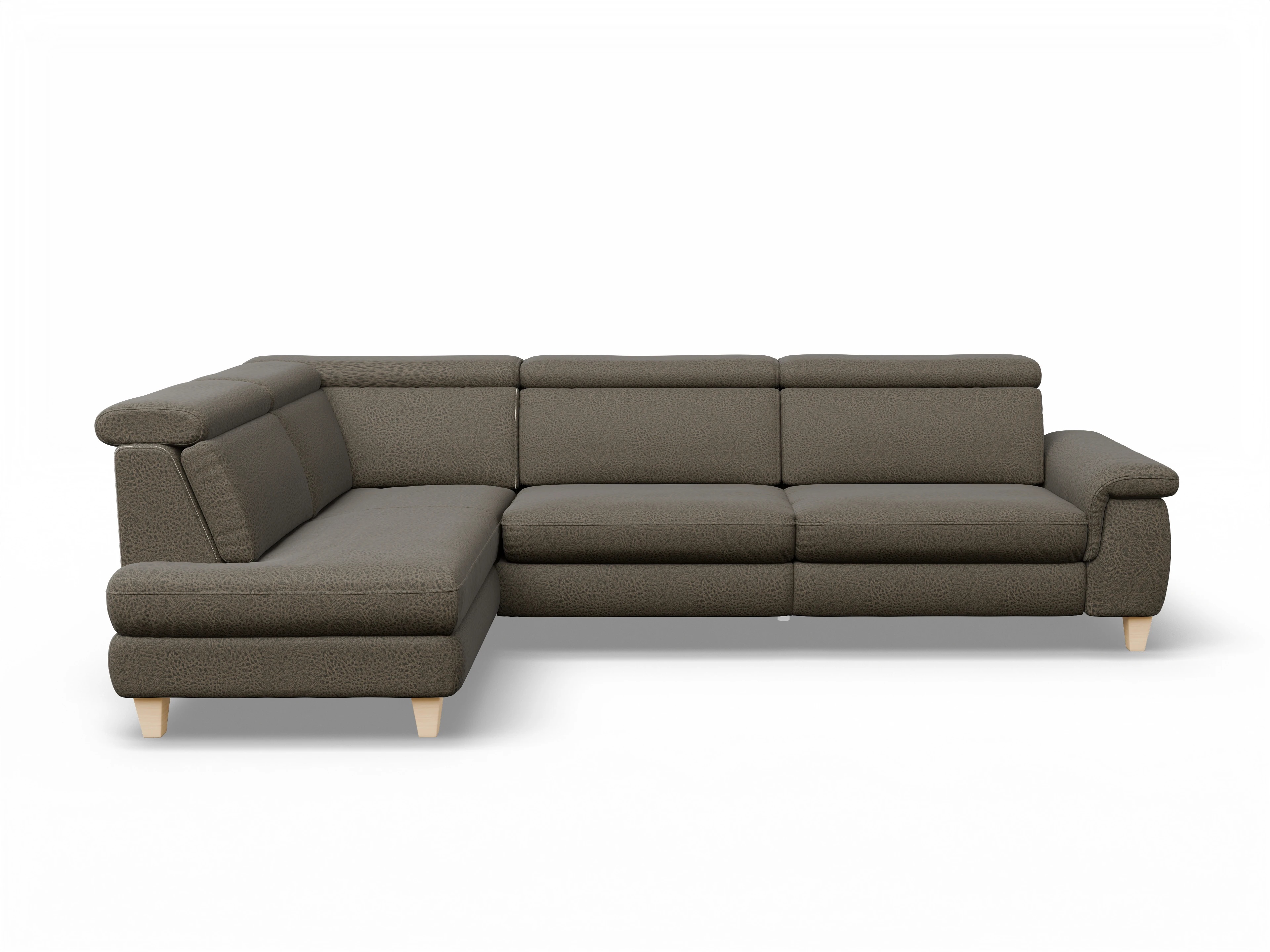 Ansicht des Produktes München Ecksofa links Abschluss offen in Stoff Braun
