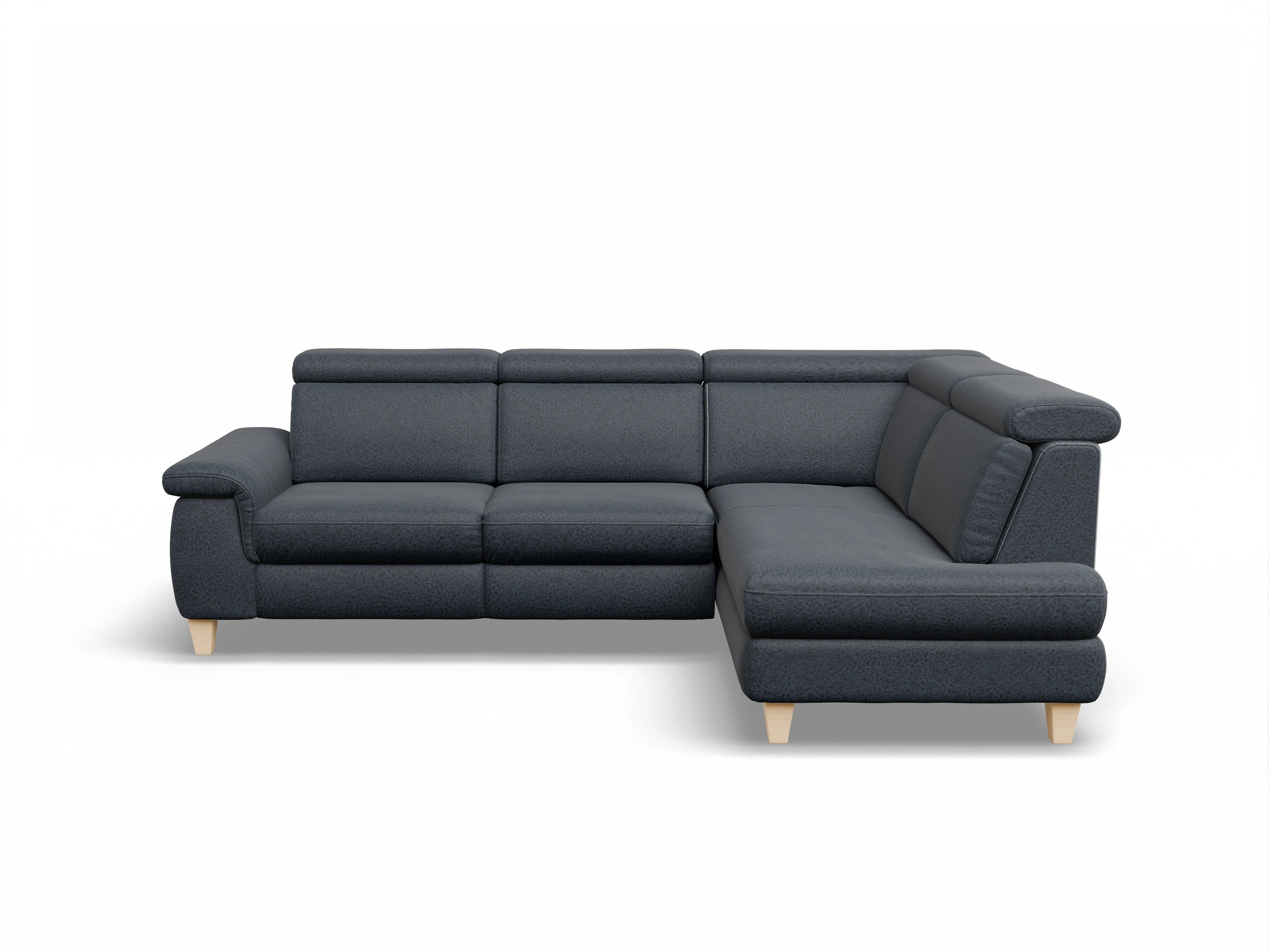 München KO Medium R Ansicht des Produktes München Ecksofa rechts Abschluss offen in Stoff Blau