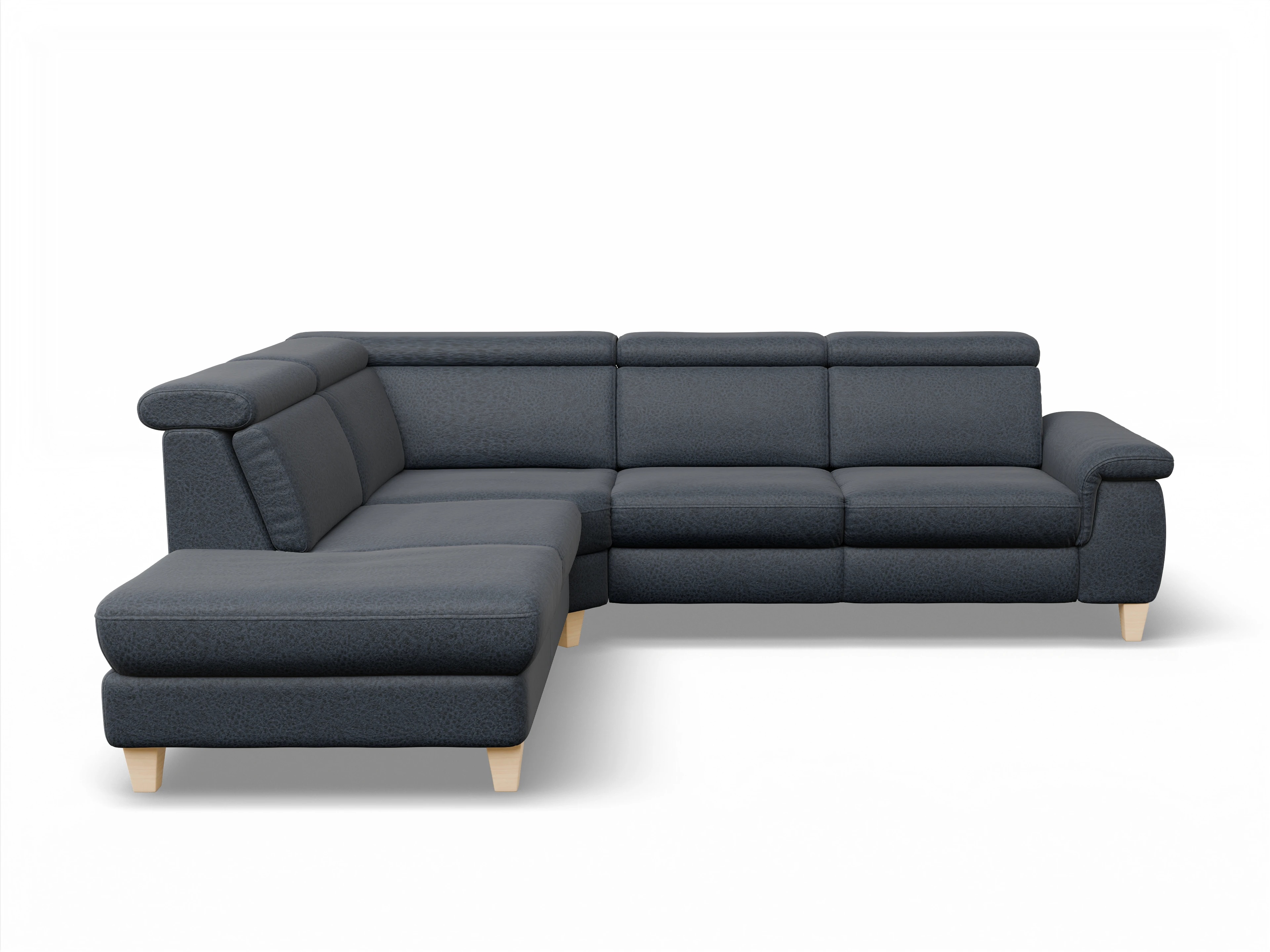 Ansicht des Produktes München Ecksofa links Abschluss offen in Stoff Blau