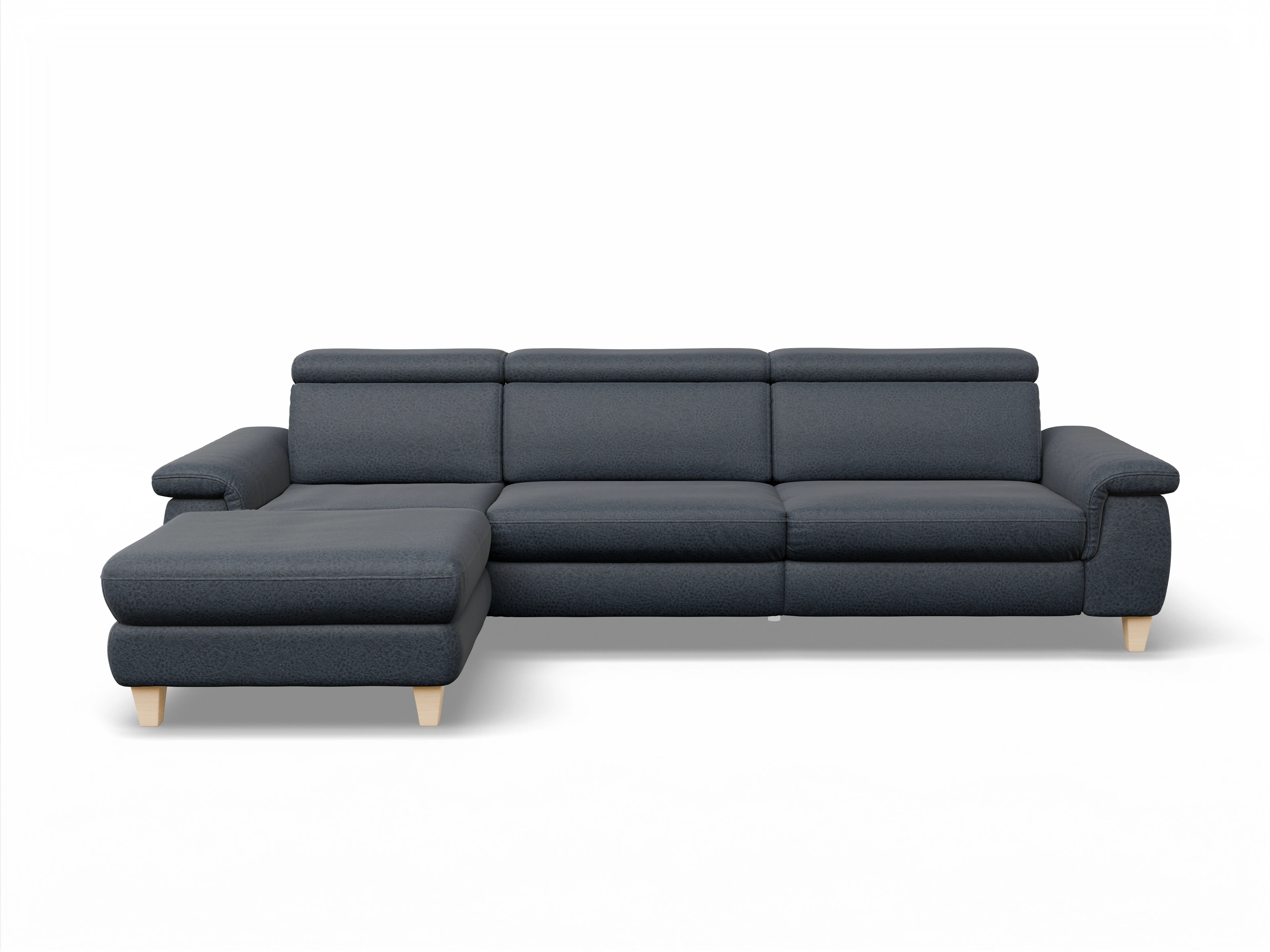 Ansicht des Produktes München Ecksofa links Abschluss offen in Stoff Blau