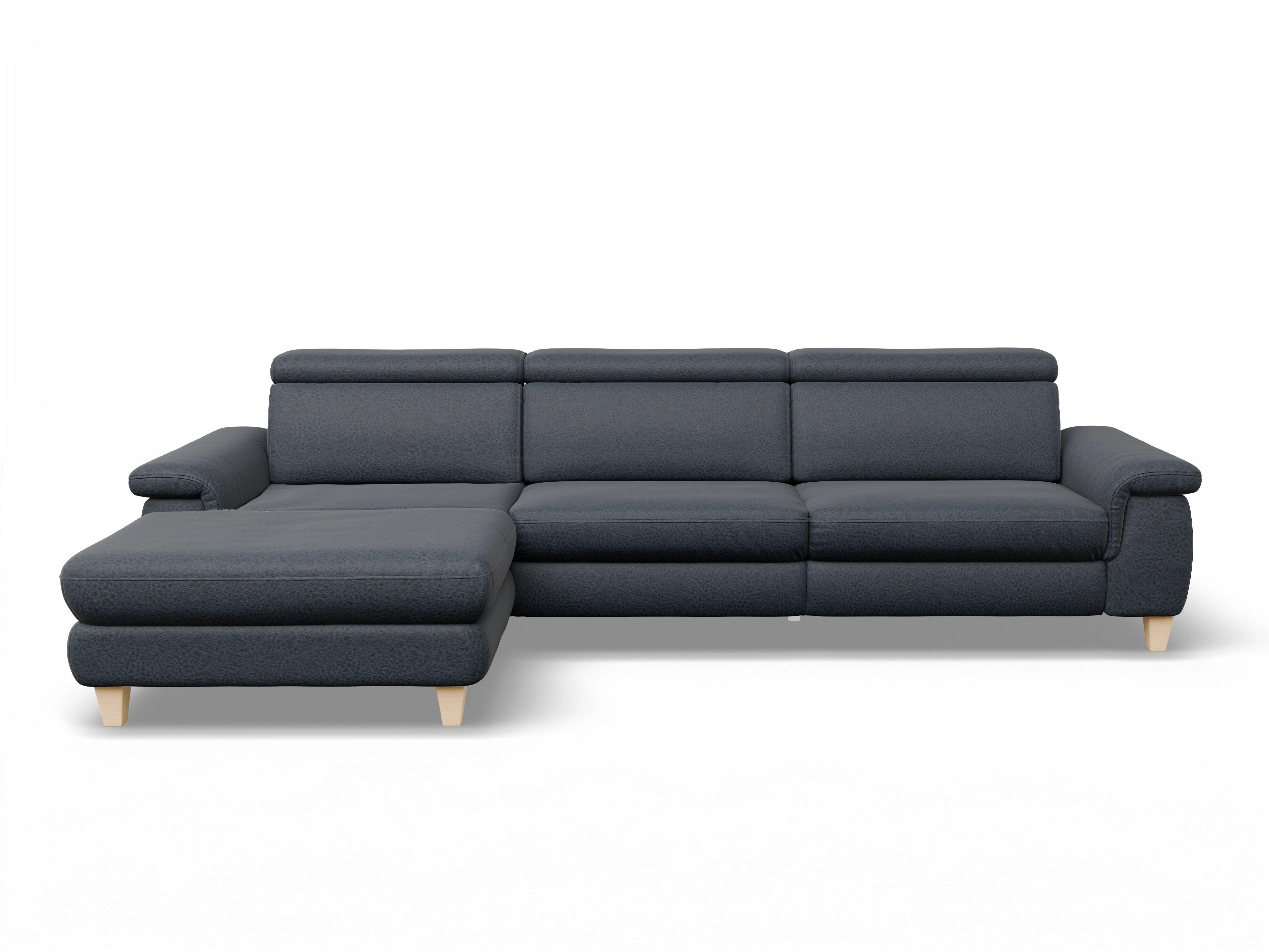München LOgroß Large L Ansicht des Produktes München Ecksofa links Abschluss offen in Stoff Blau