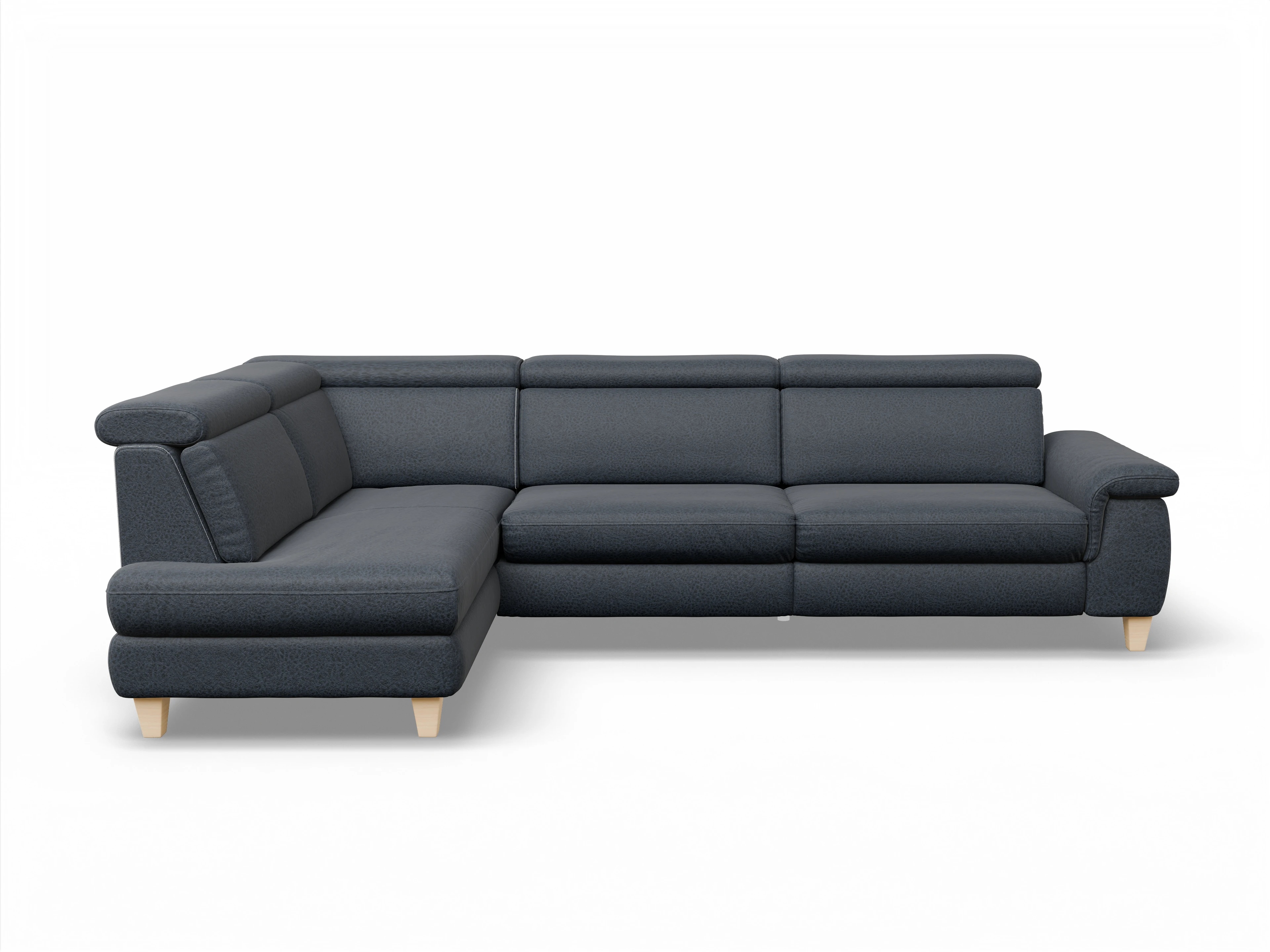 Ansicht des Produktes München Ecksofa links Abschluss offen in Stoff Blau
