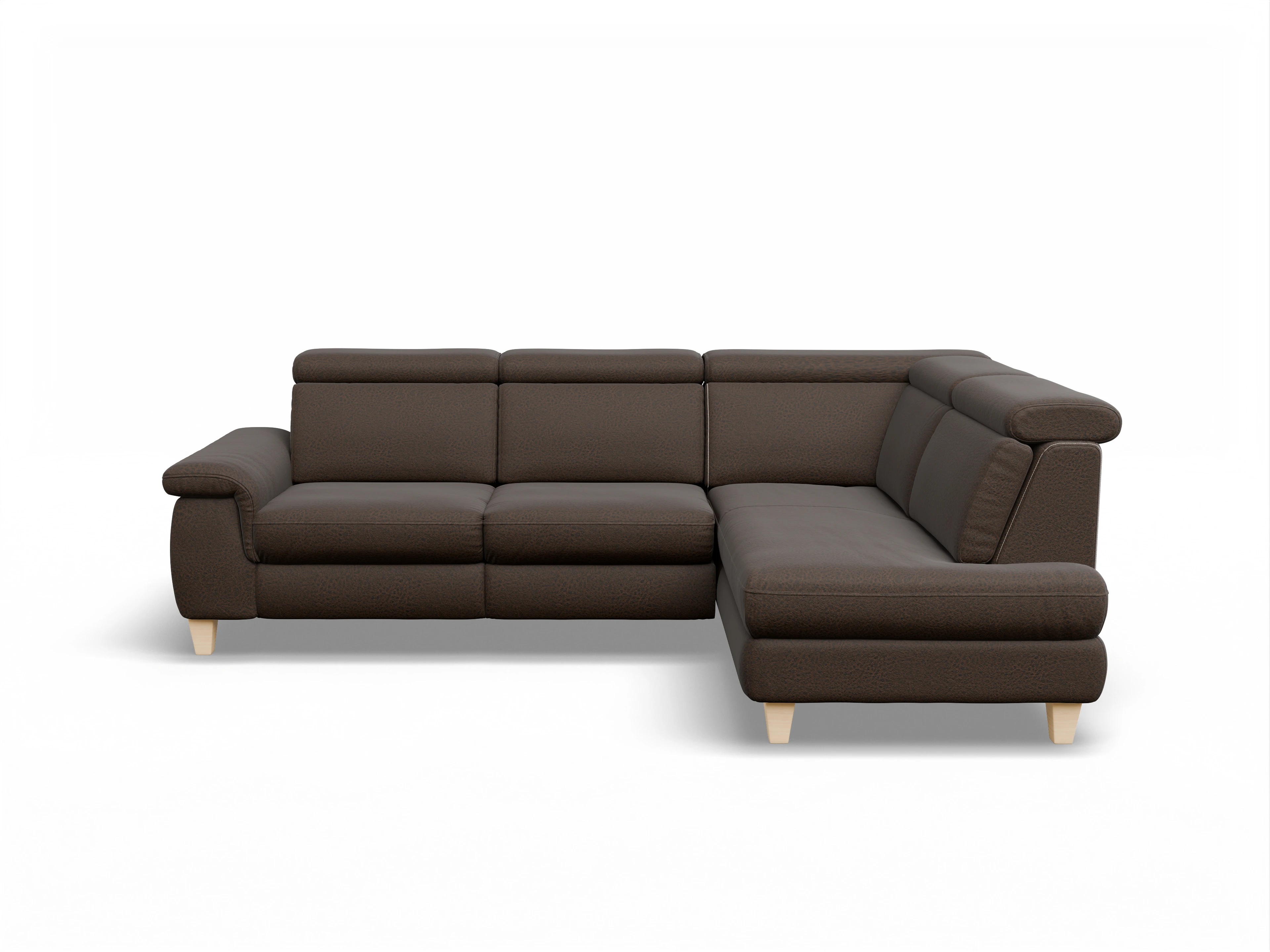 Ansicht des Produktes München Ecksofa rechts Abschluss offen in Stoff Braun