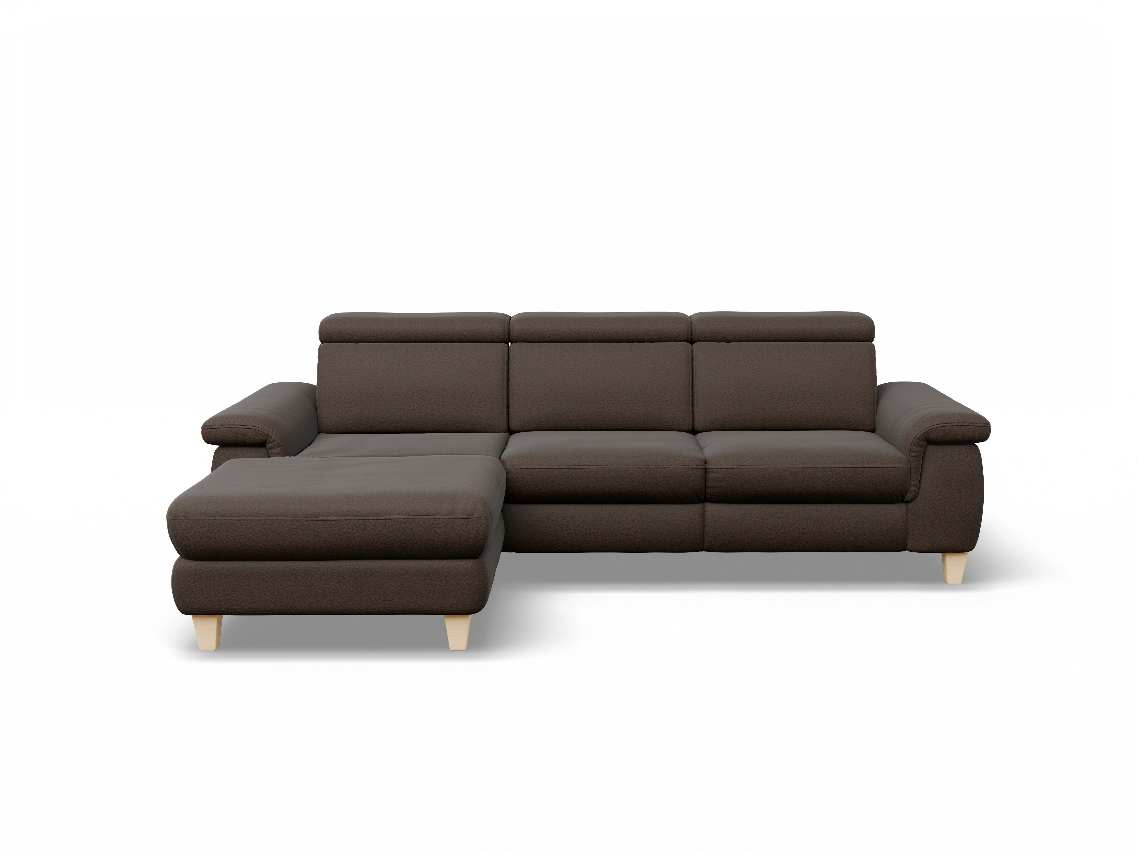 Ansicht des Produktes München Ecksofa links Abschluss offen in Stoff Braun