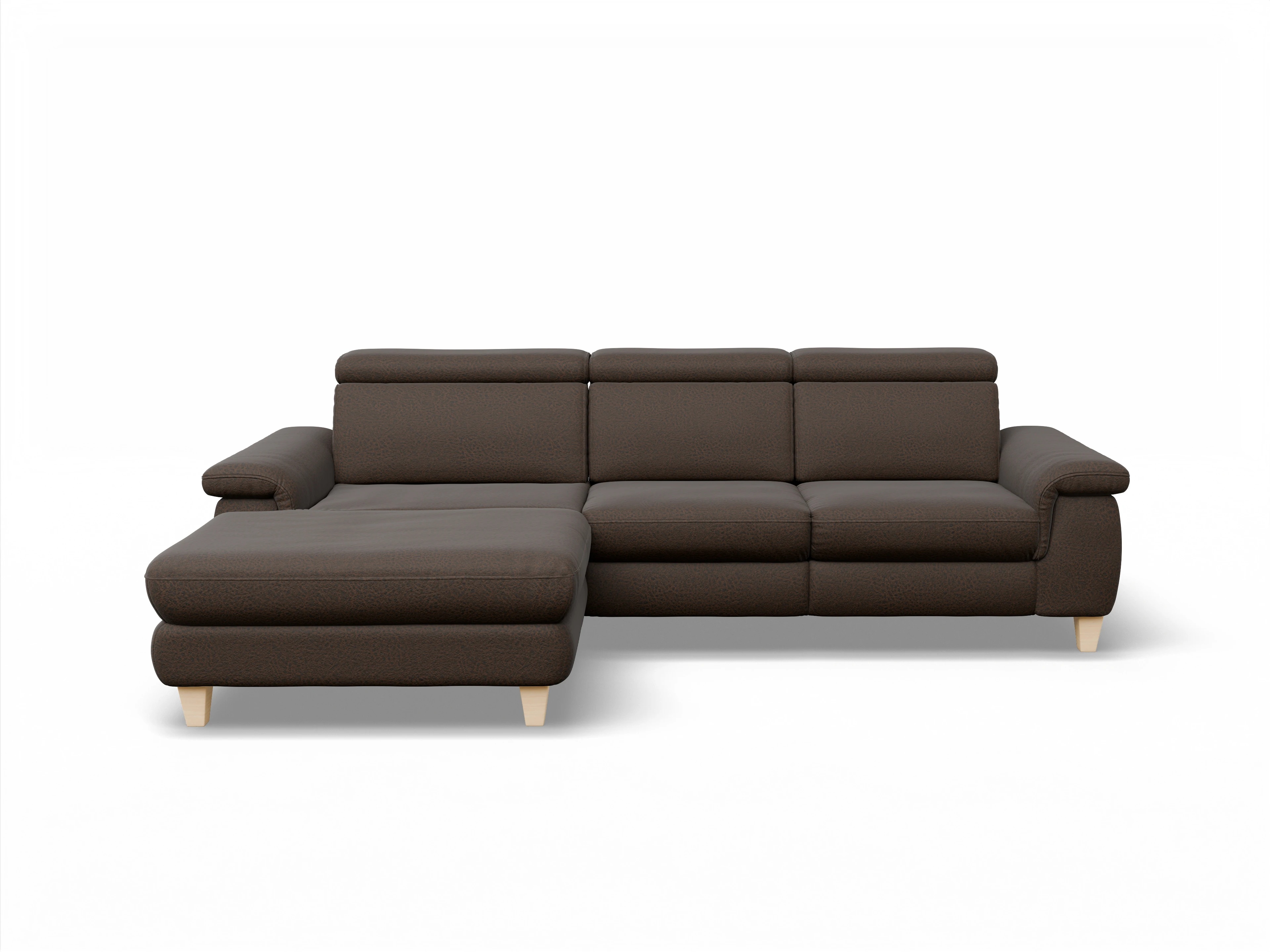 Ansicht des Produktes München Ecksofa links Abschluss offen in Stoff Braun
