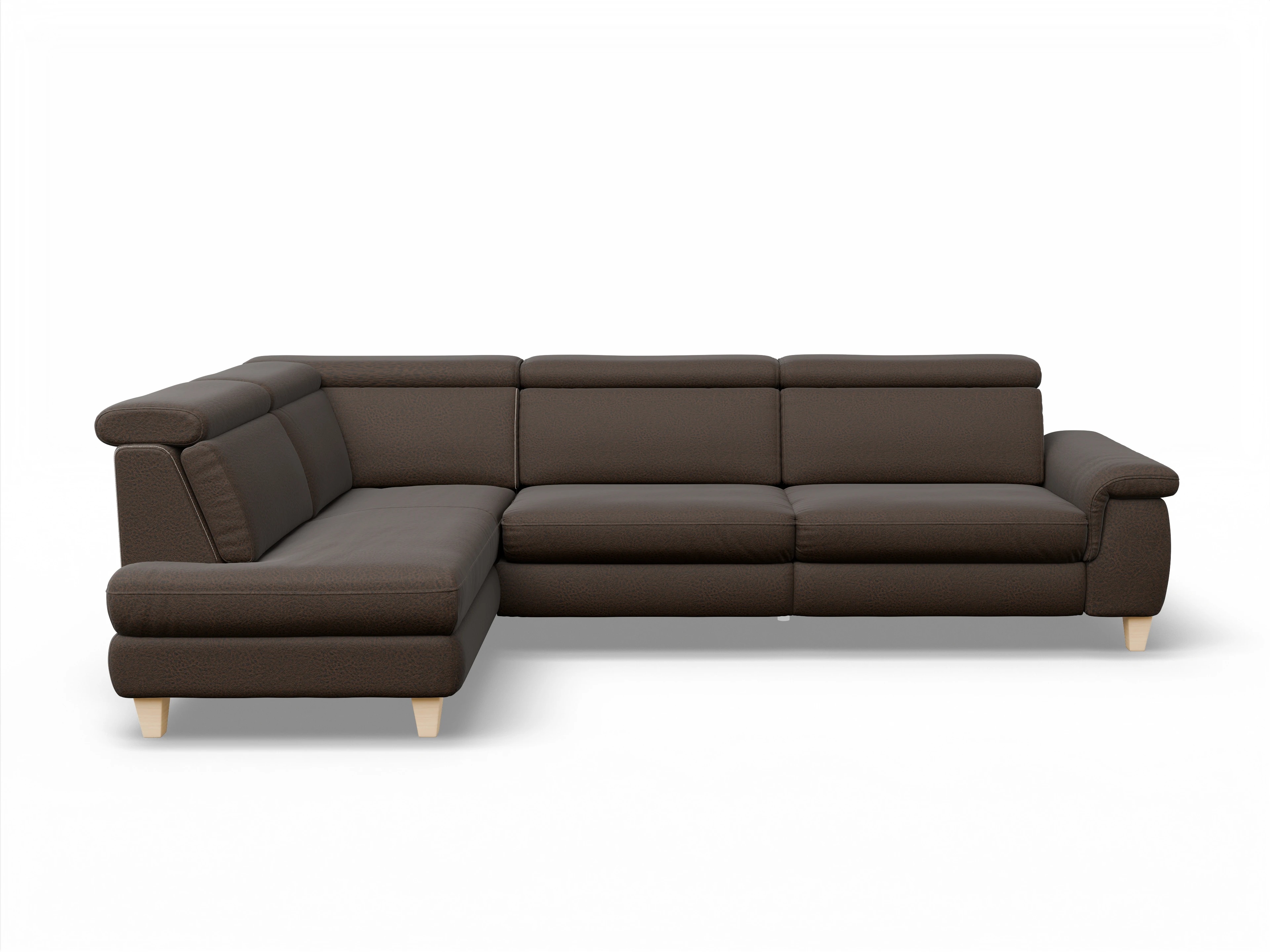 Ansicht des Produktes München Ecksofa links Abschluss offen in Stoff Braun