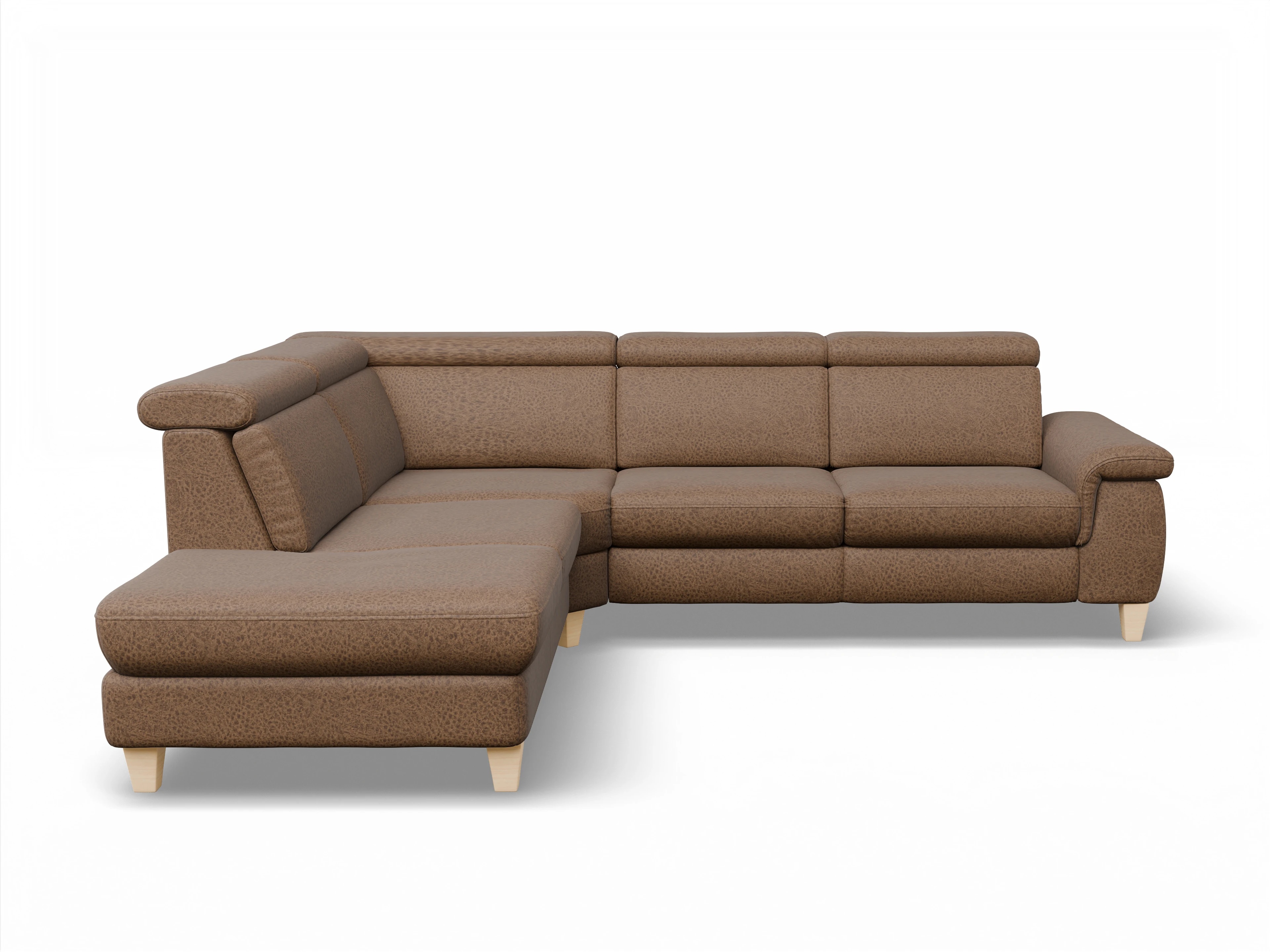 Ansicht des Produktes München Ecksofa links Abschluss offen in Stoff Braun