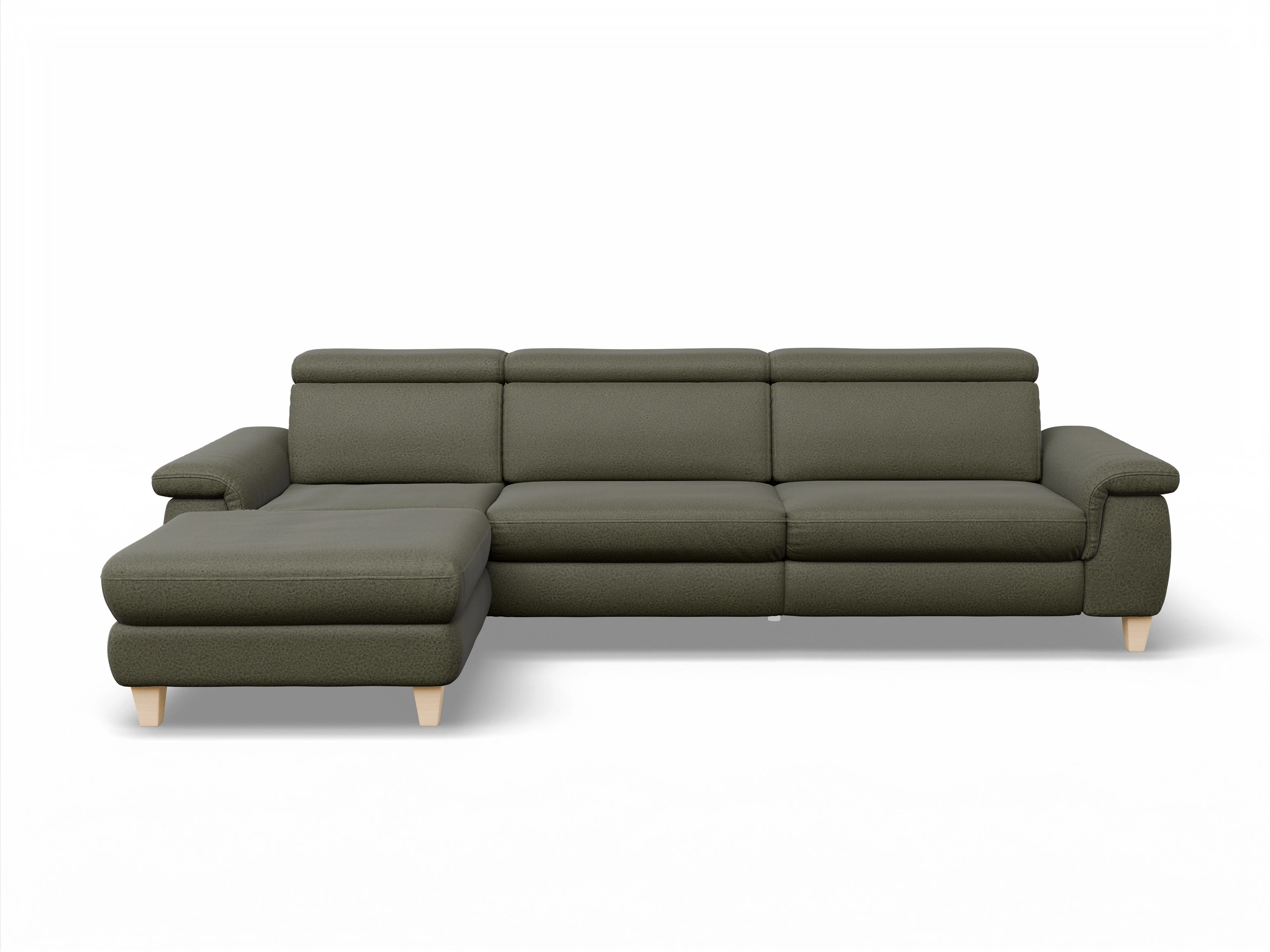 Ansicht des Produktes München Ecksofa links Abschluss offen in Stoff Grün