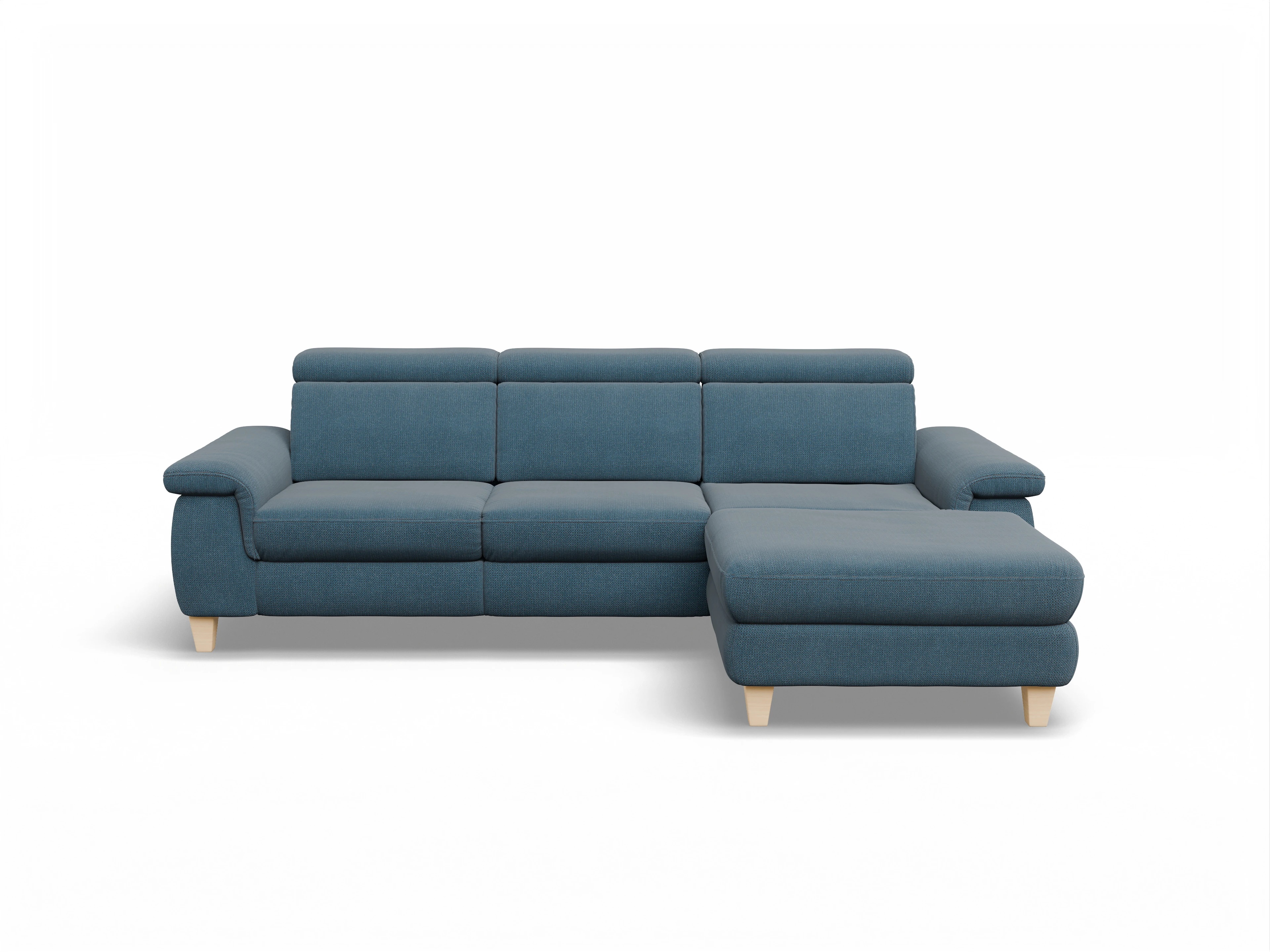 Ansicht des Produktes München Ecksofa rechts Abschluss offen in Stoff Blau