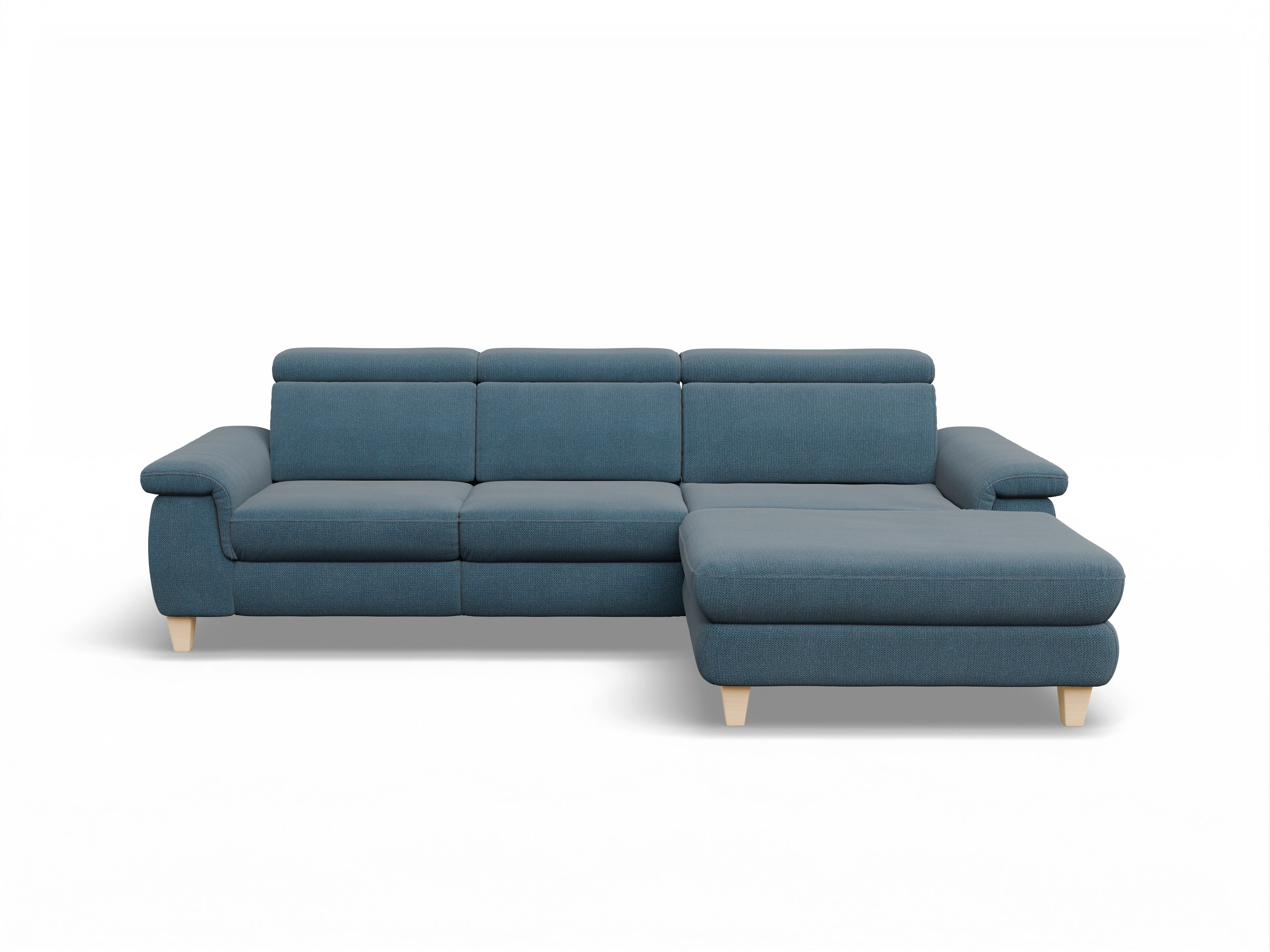 Ansicht des Produktes München Ecksofa rechts Abschluss offen in Stoff Blau
