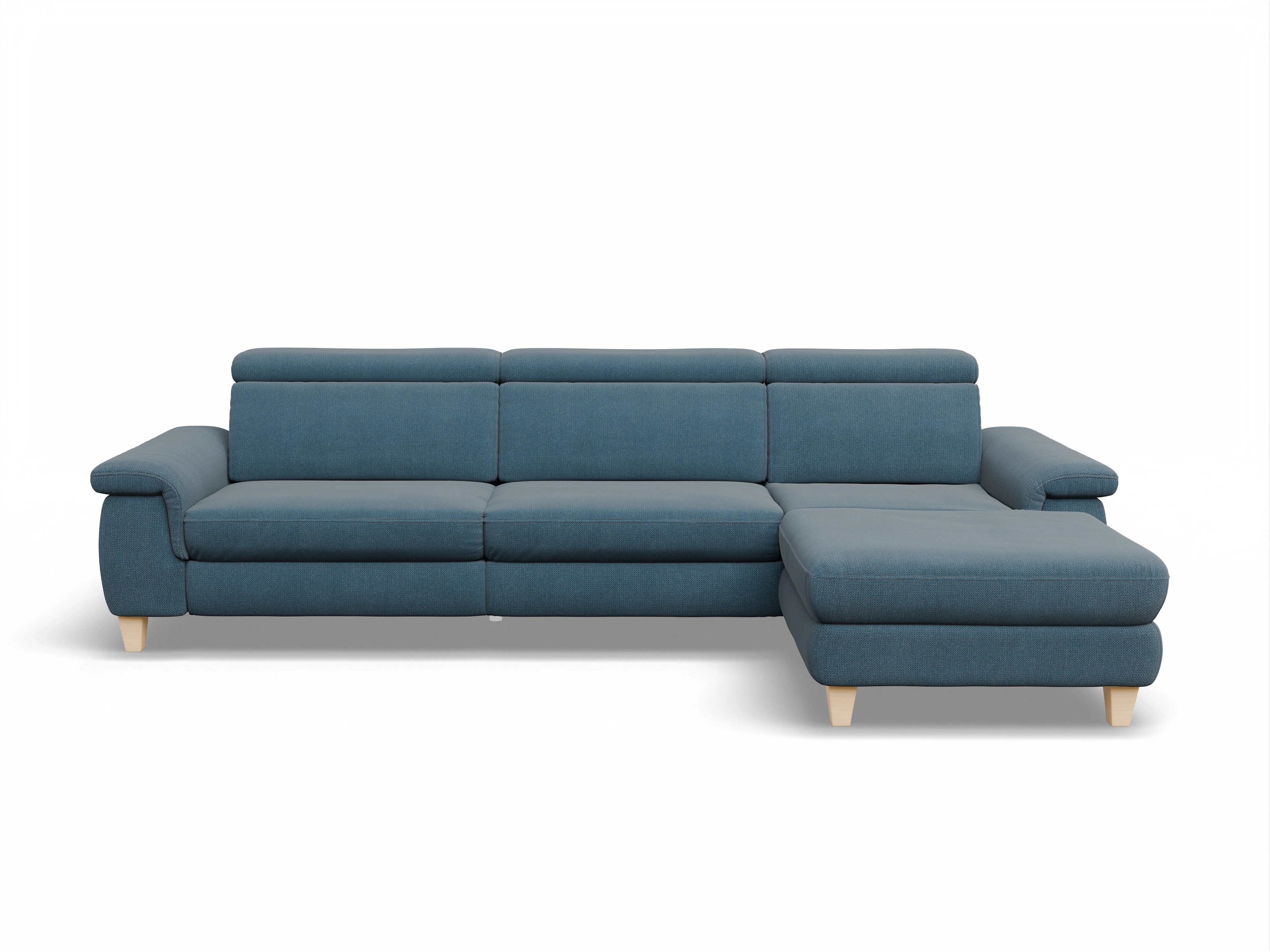 Ansicht des Produktes München Ecksofa rechts Abschluss offen in Stoff Blau
