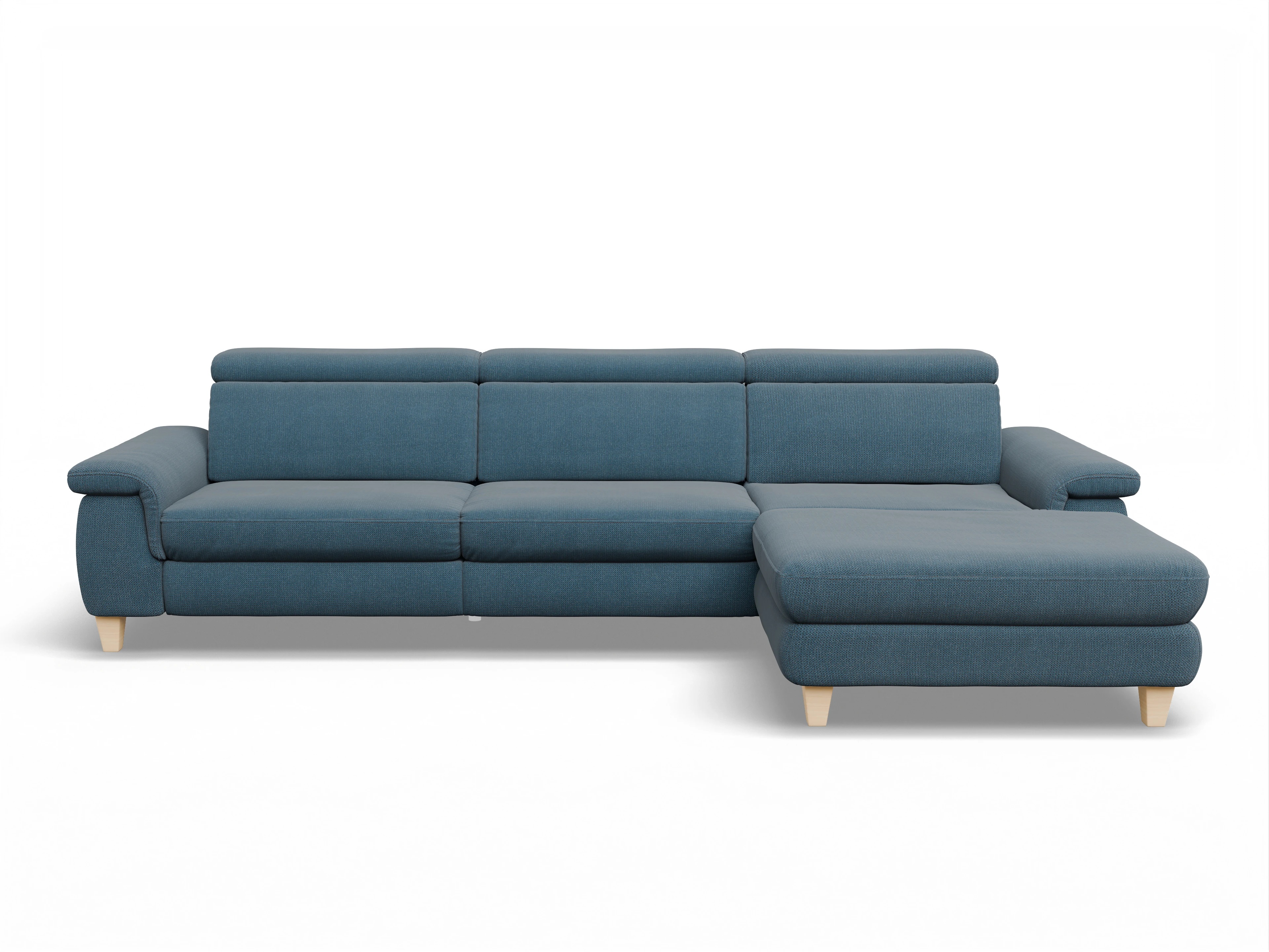Ansicht des Produktes München Ecksofa rechts Abschluss offen in Stoff Blau