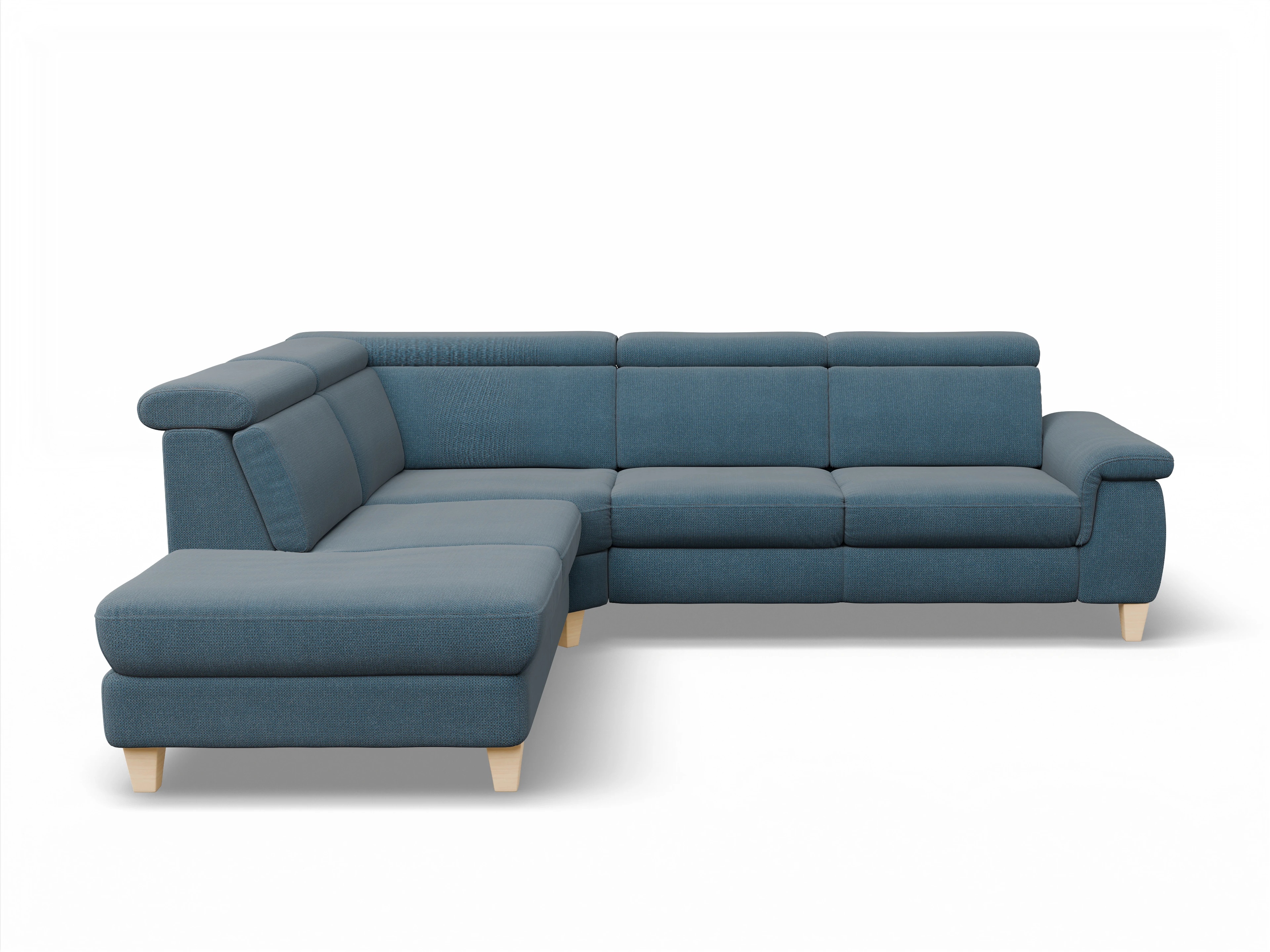 Ansicht des Produktes München Ecksofa links Abschluss offen in Stoff Blau