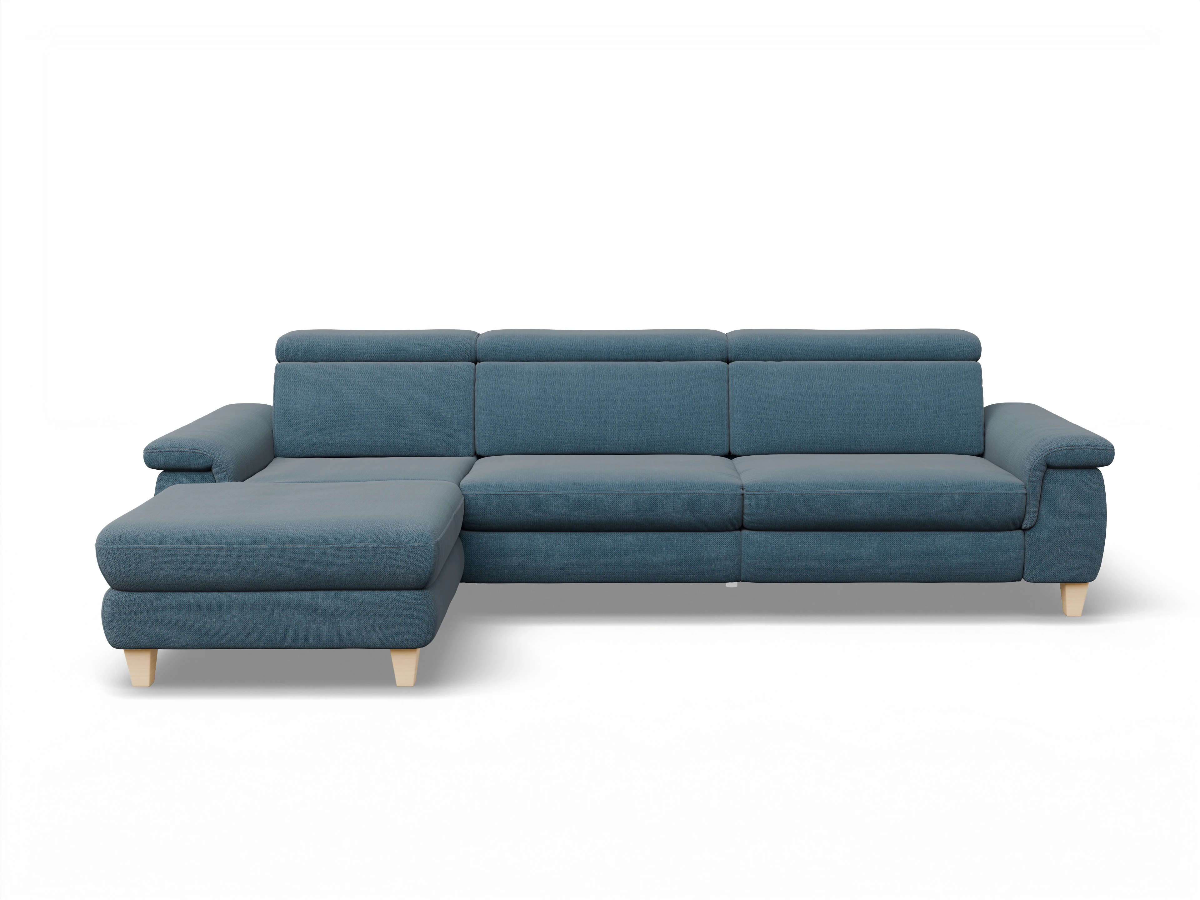 Ansicht des Produktes München Ecksofa links Abschluss offen in Stoff Blau