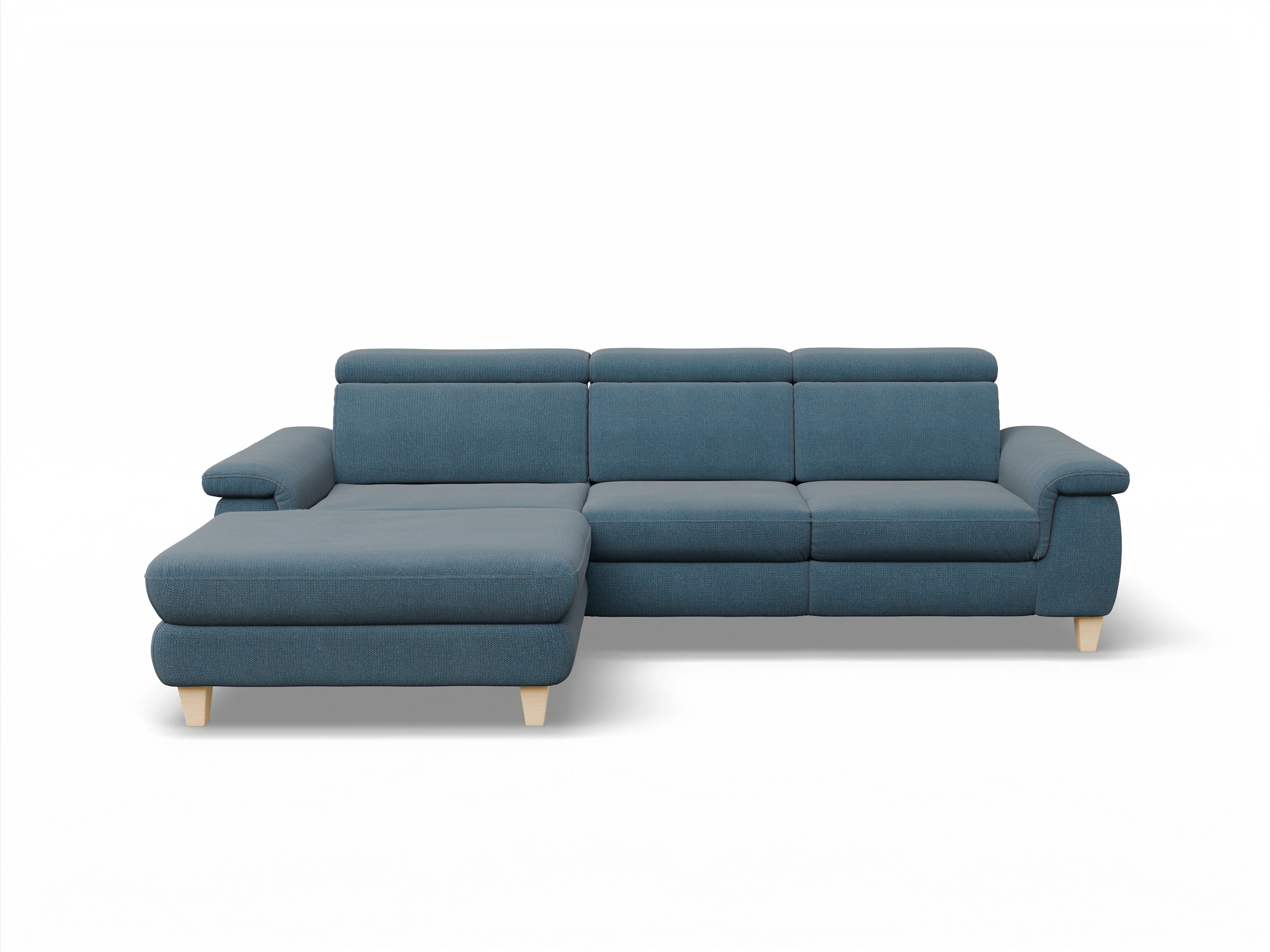 München LOgroß Medium L Ansicht des Produktes München Ecksofa links Abschluss offen in Stoff Blau