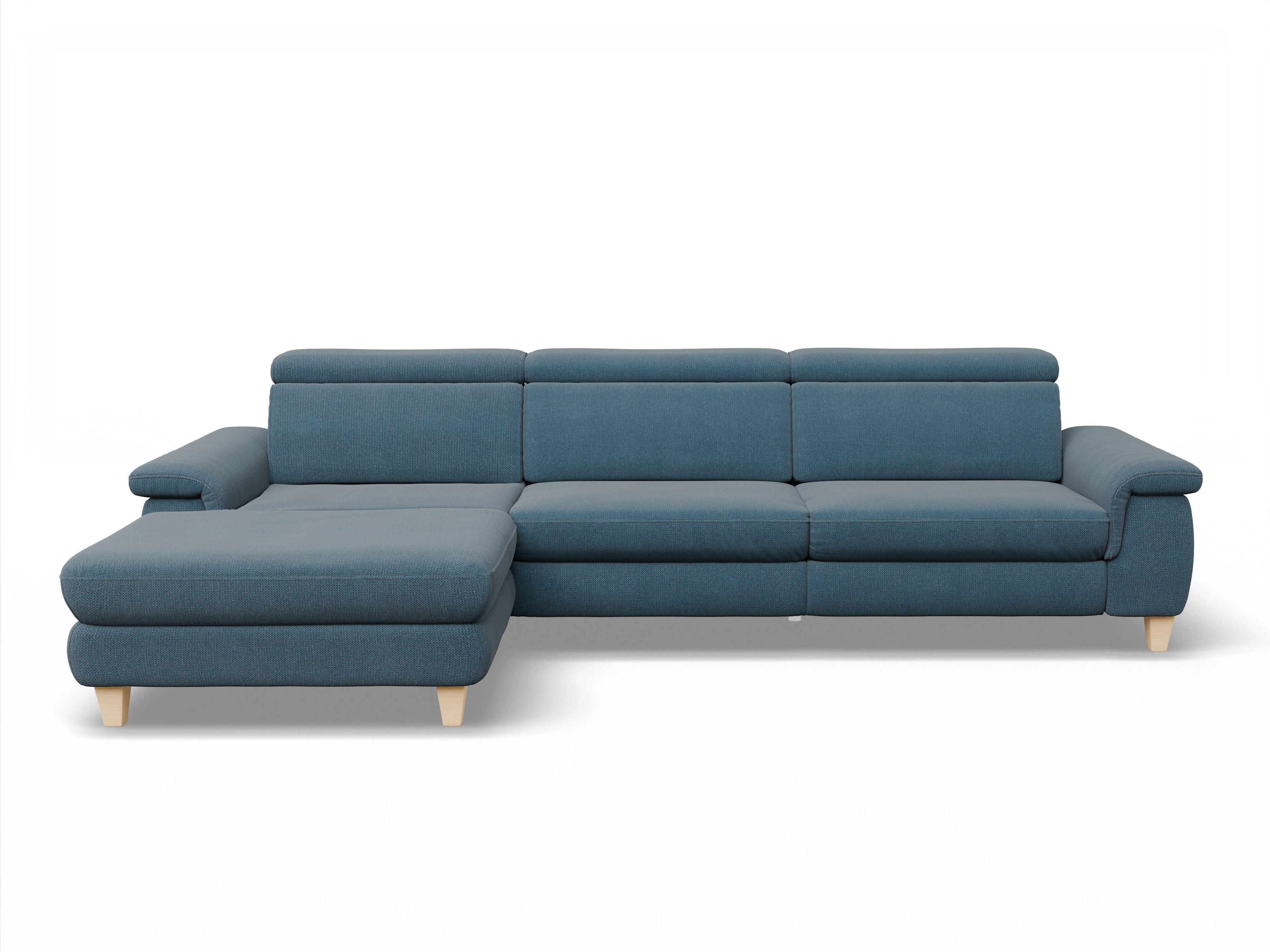 Ansicht des Produktes München Ecksofa links Abschluss offen in Stoff Blau