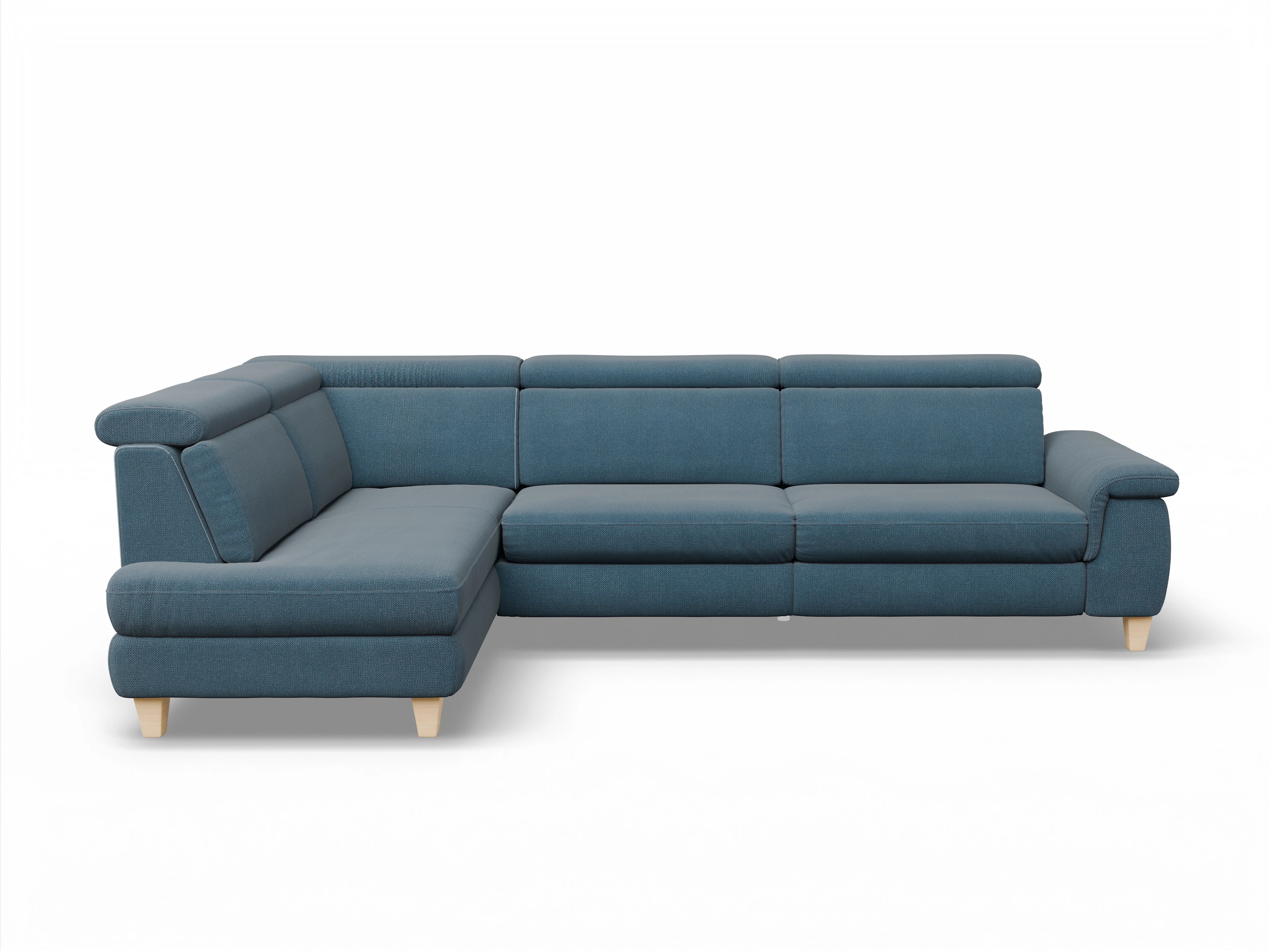 Ansicht des Produktes München Ecksofa links Abschluss offen in Stoff Blau