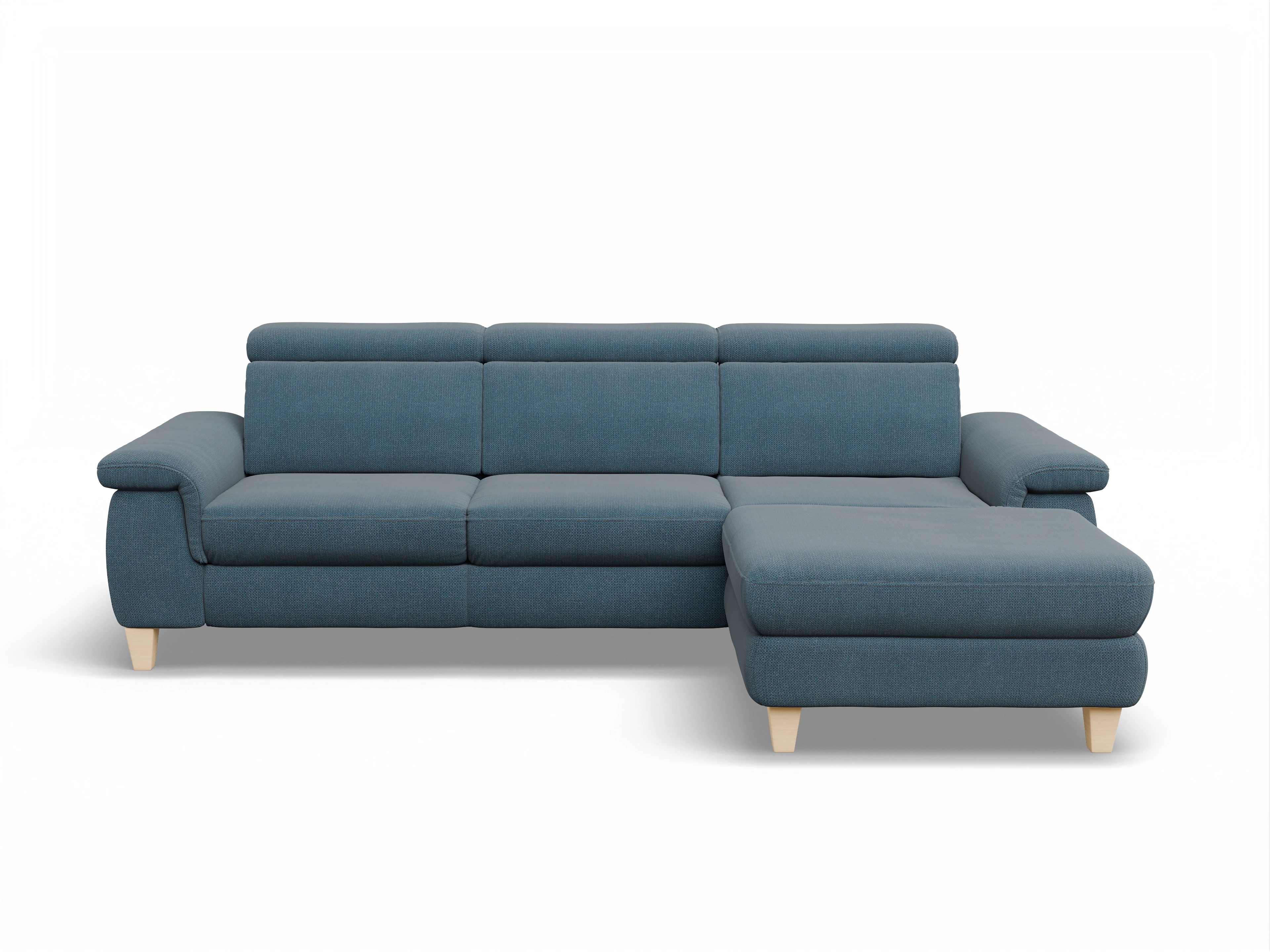 Ansicht des Produktes München Ecksofa rechts Abschluss offen in Stoff Blau