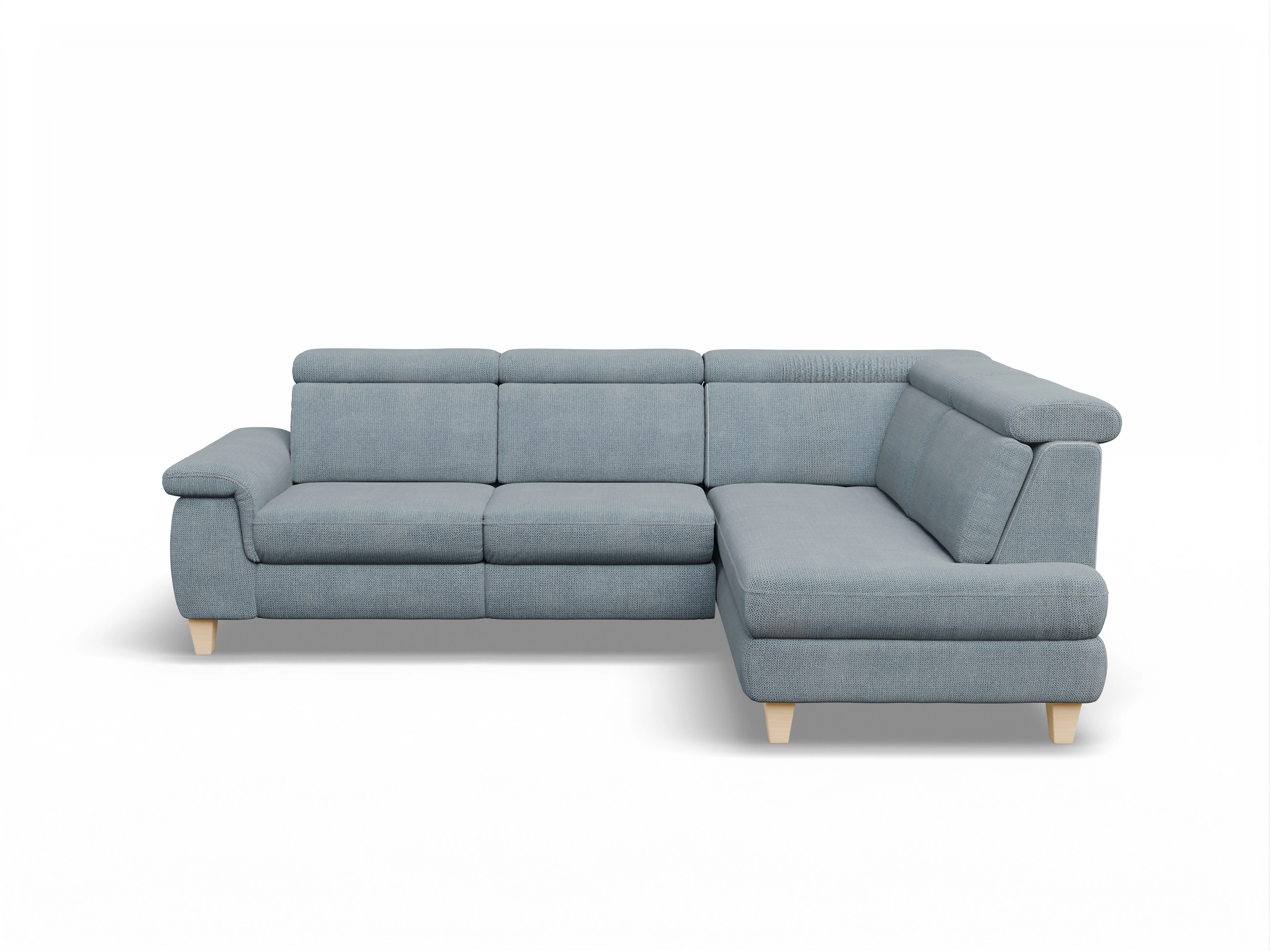 Ansicht des Produktes München Ecksofa rechts Abschluss offen in Stoff Blau