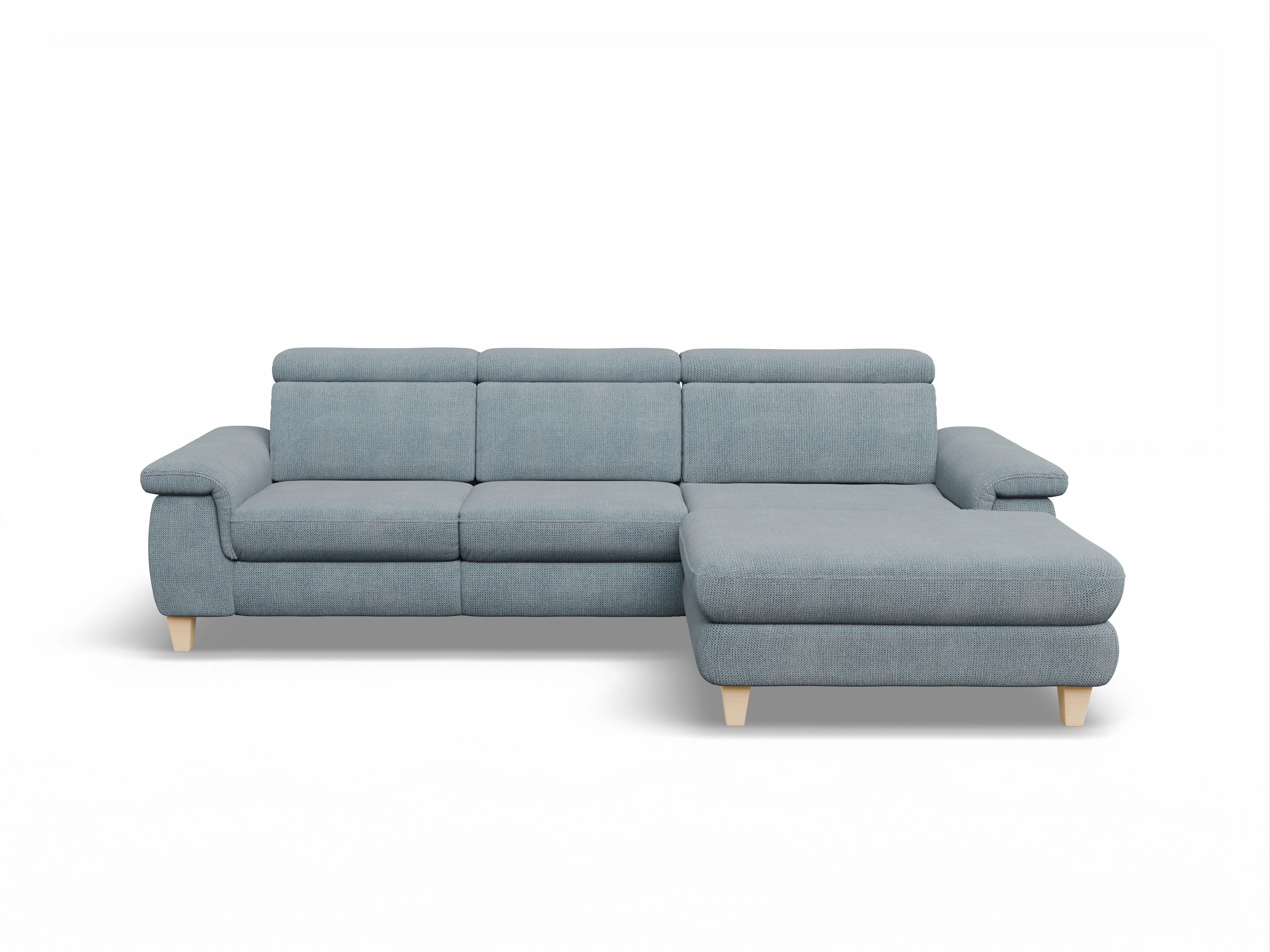 Ansicht des Produktes München Ecksofa rechts Abschluss offen in Stoff Blau