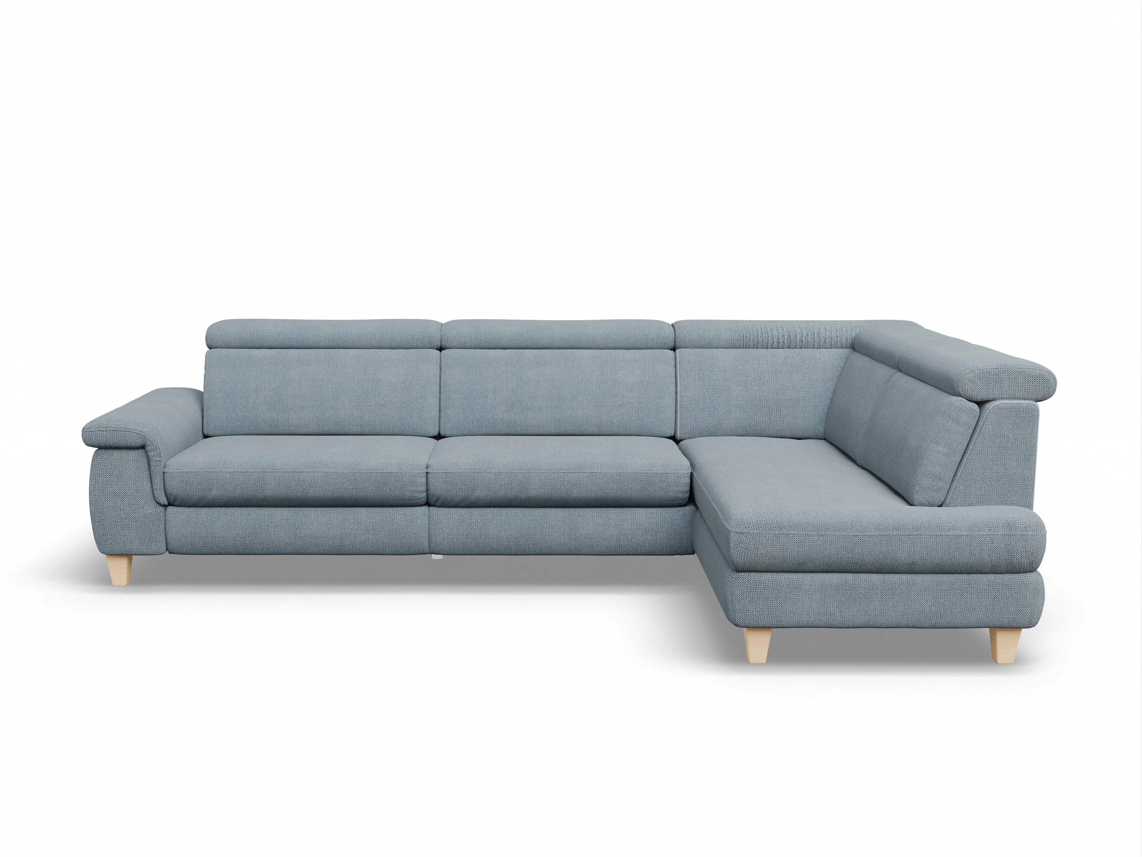 Ansicht des Produktes München Ecksofa rechts Abschluss offen in Stoff Blau