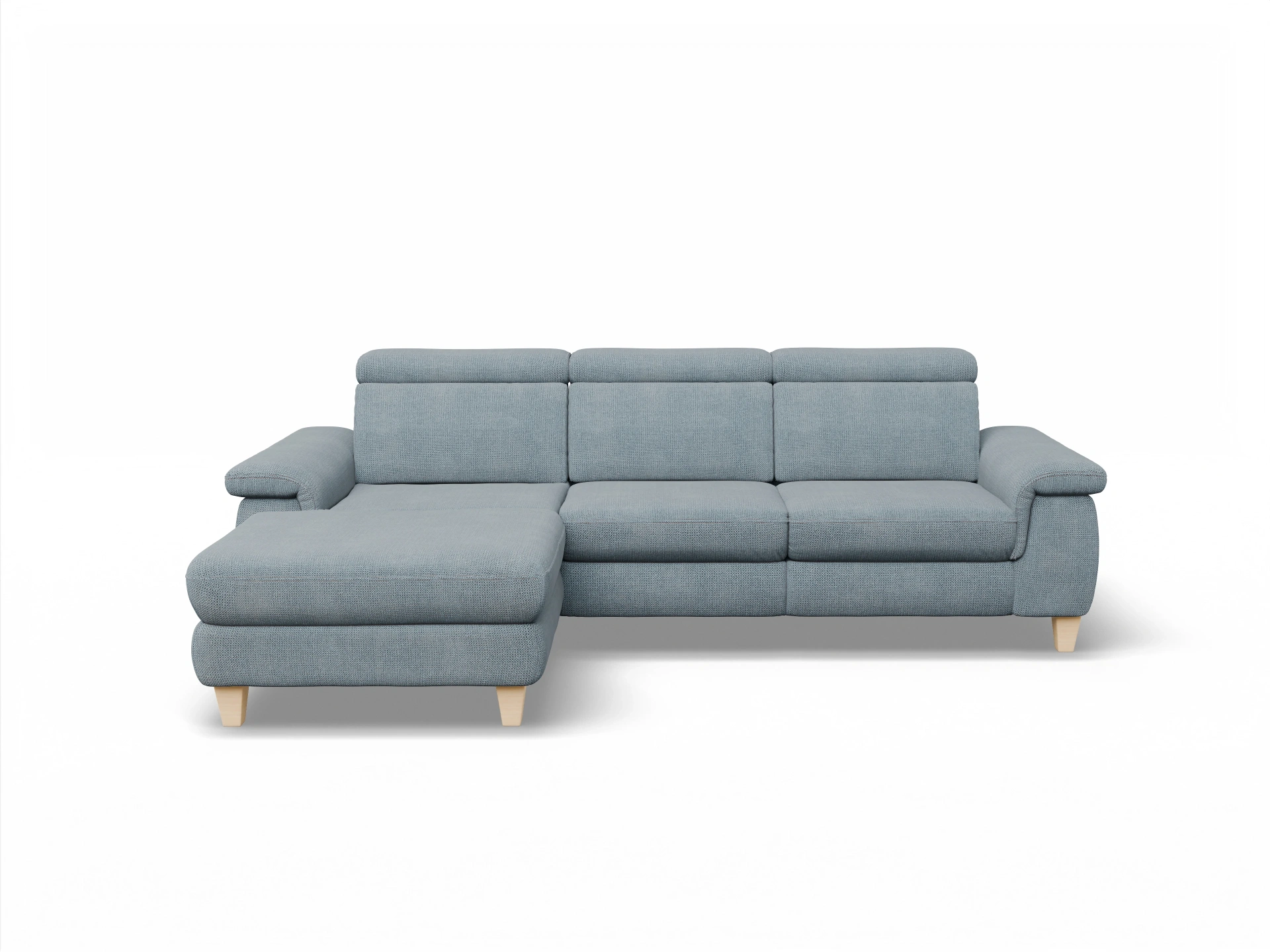 Ansicht des Produktes München Ecksofa links Abschluss offen in Stoff Blau