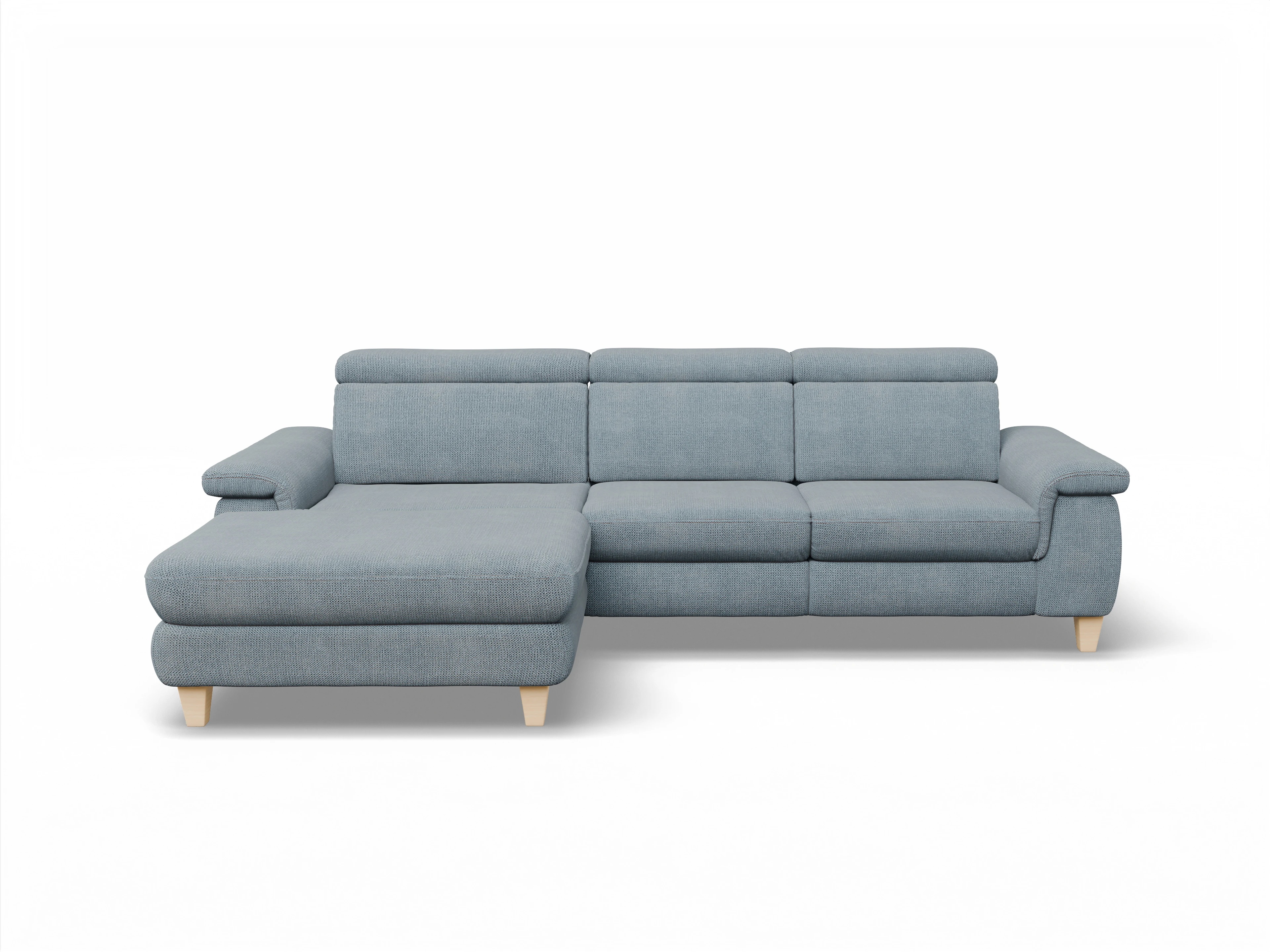 München LOgroß Medium L Ansicht des Produktes München Ecksofa links Abschluss offen in Stoff Blau