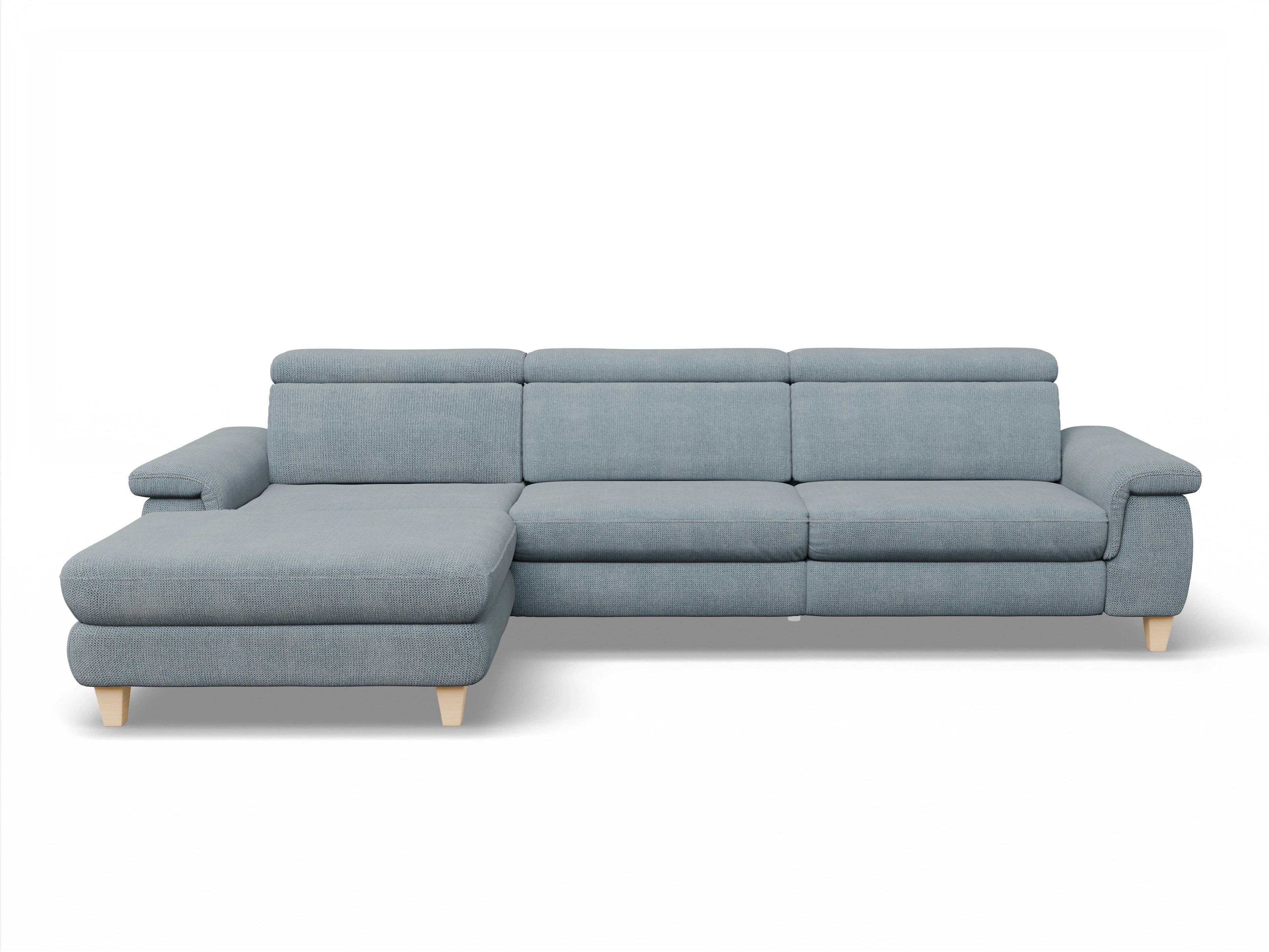 München LOgroß Large L Ansicht des Produktes München Ecksofa links Abschluss offen in Stoff Blau