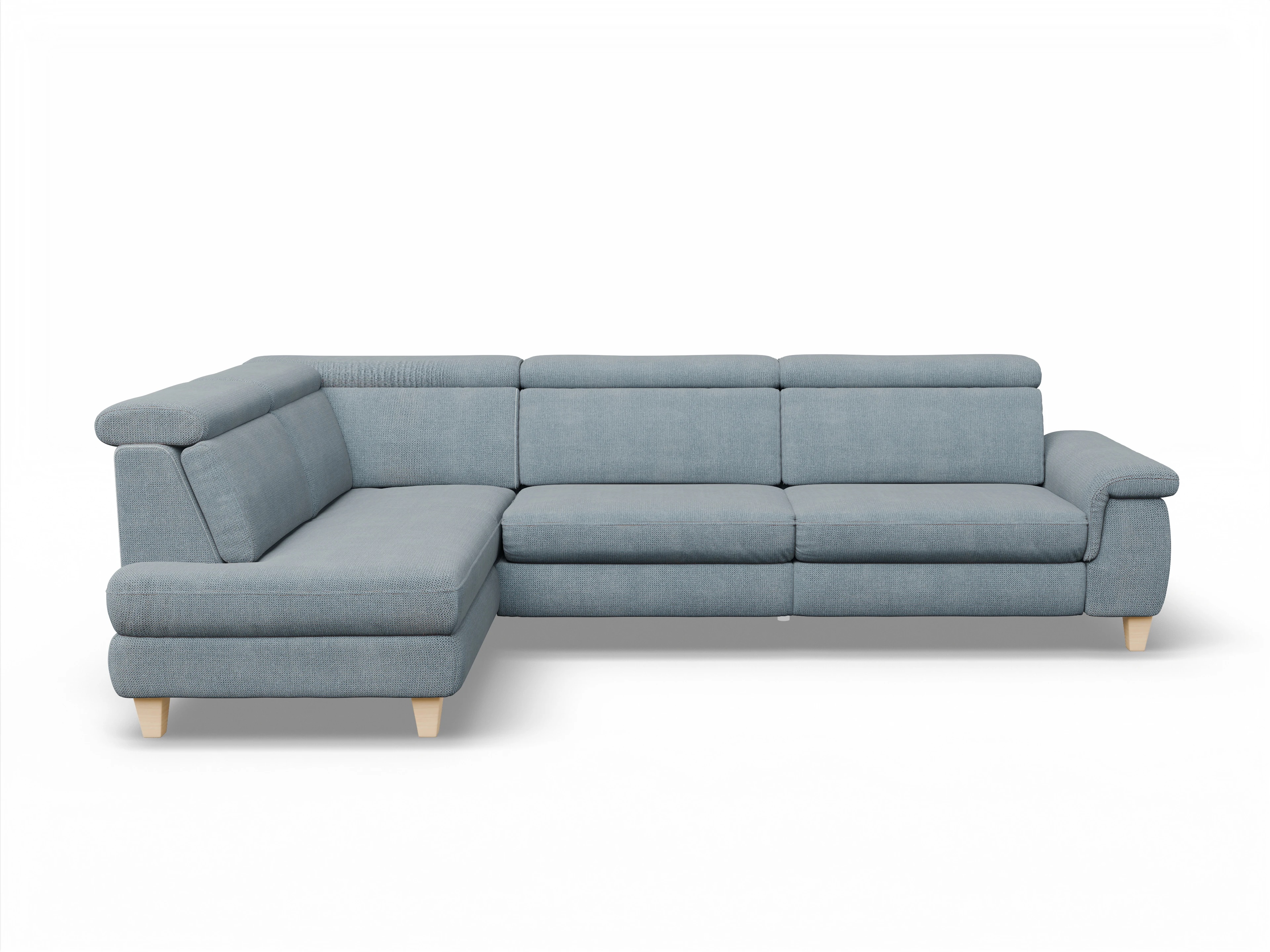 Ansicht des Produktes München Ecksofa links Abschluss offen in Stoff Blau
